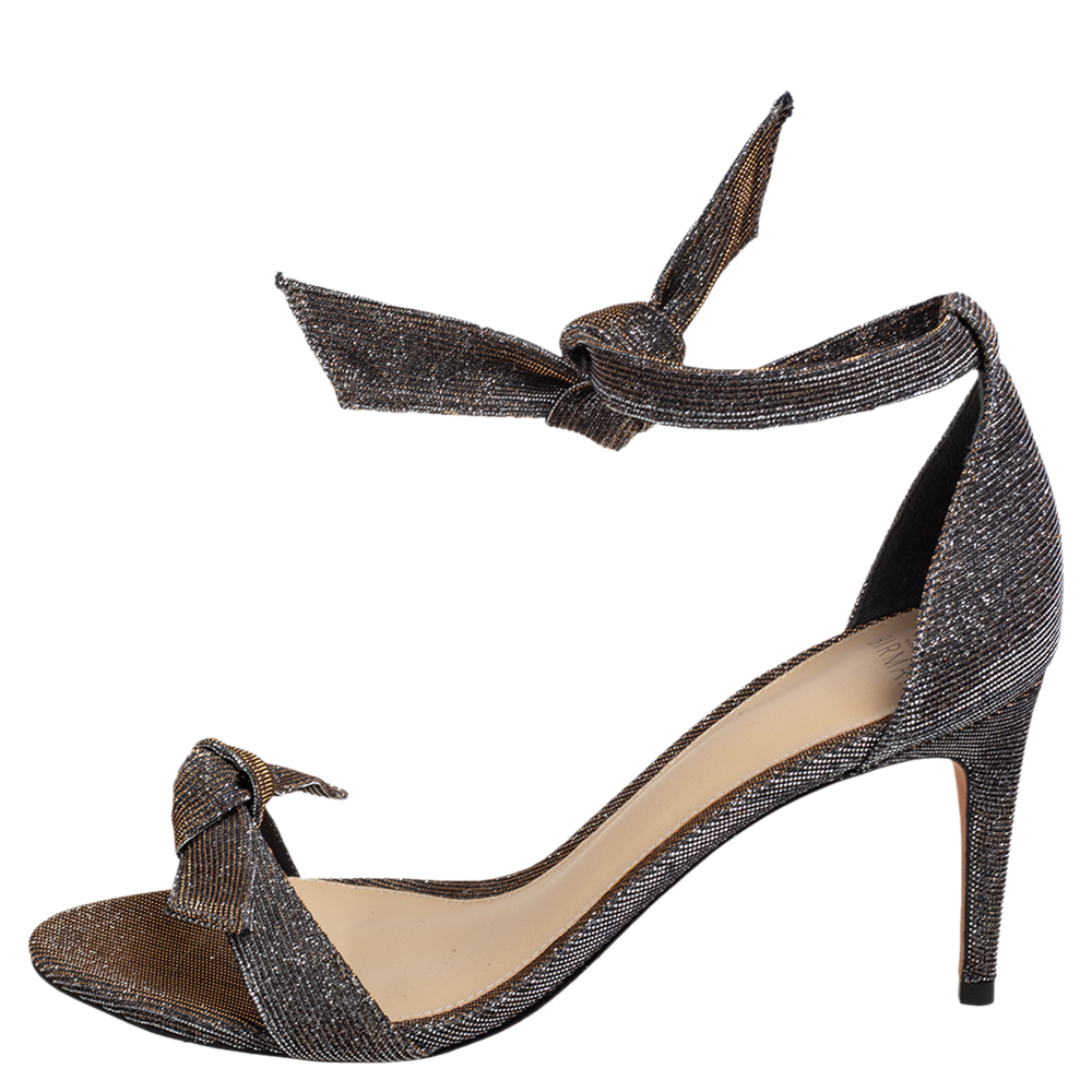 

Alexandre Birman Black/Gold Lurex Fabric Clarita Bow Ankle Wrap Sandals Size