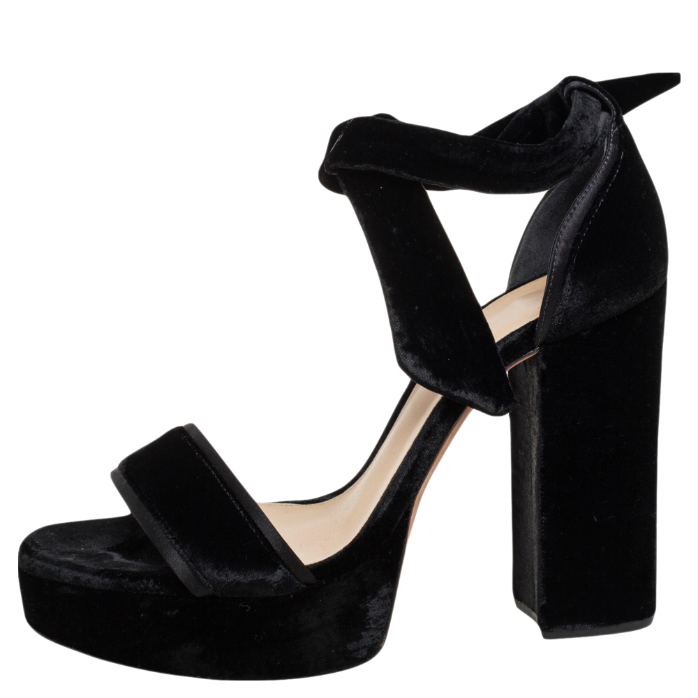 

Alexandre Birman Black Velvet Celine Platform Ankle Tie Sandals Size