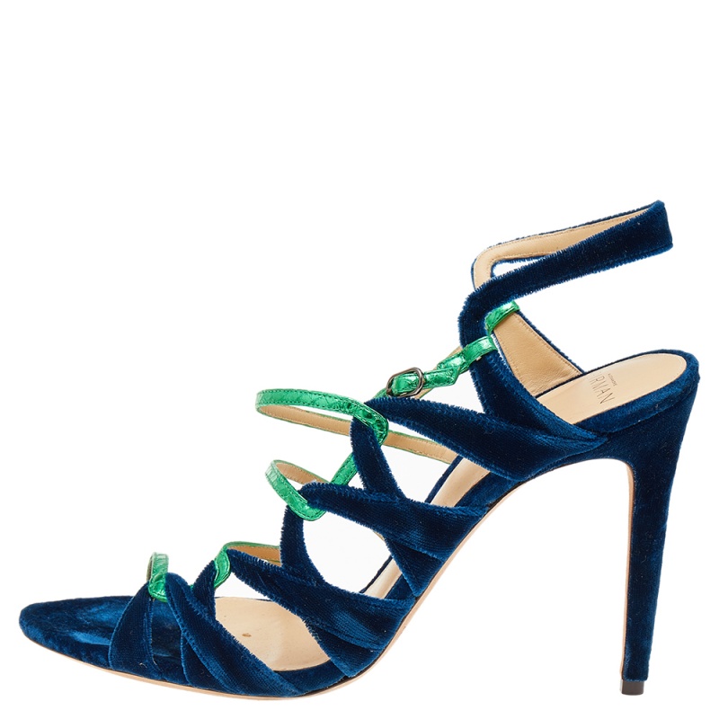 

Alexandre Birman Green-Blue Velvet And Snakeskin Nolita Buccata Strappy Sandals Size