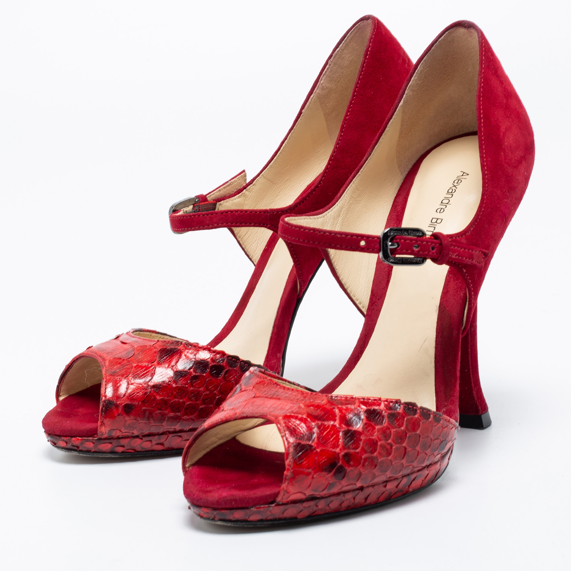 

Alexandre Birman Suede And Python Leather Ankle Strap Sandals Size, Red