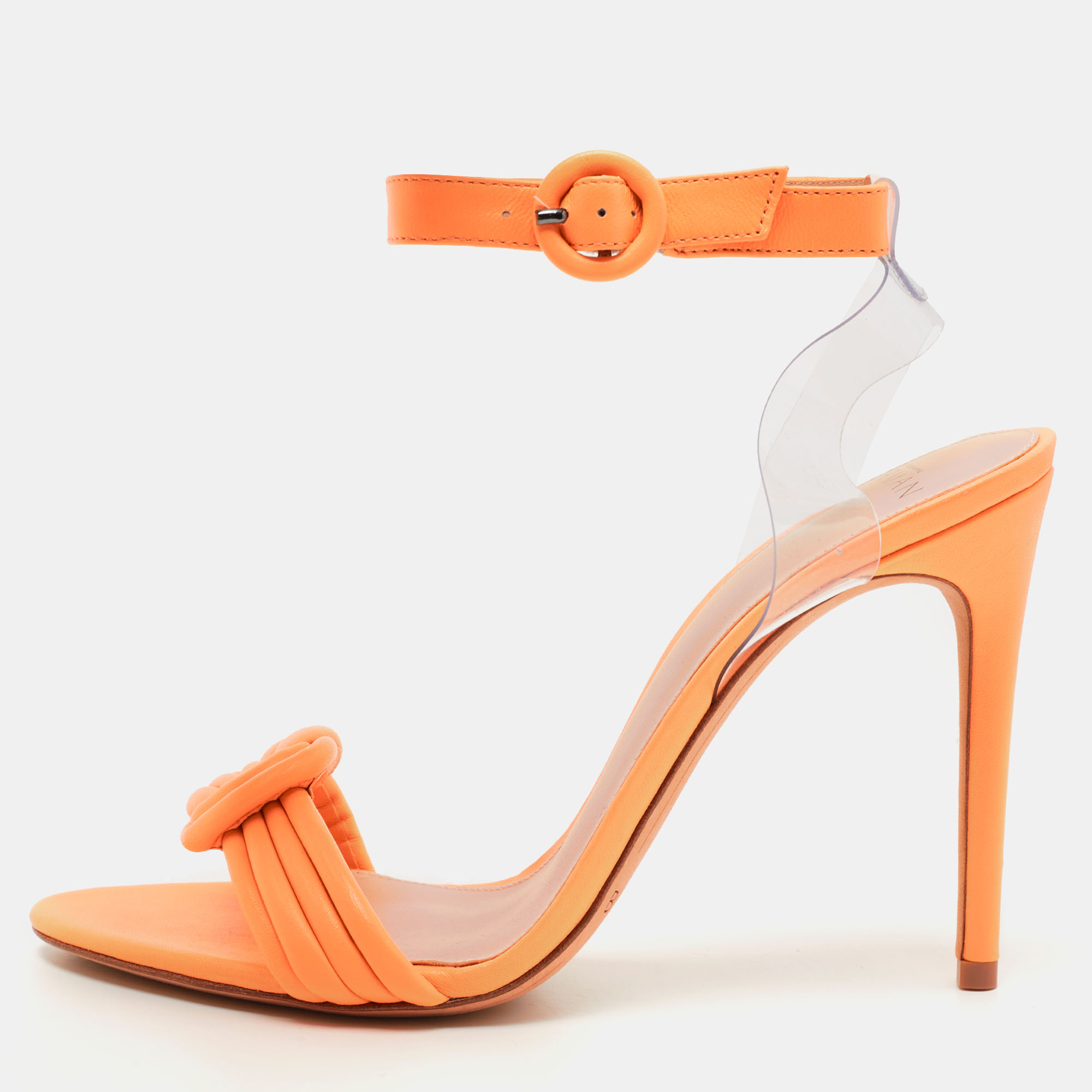 

Alexandre Birman Orange Leather Knot Ankle Strap Sandals Size