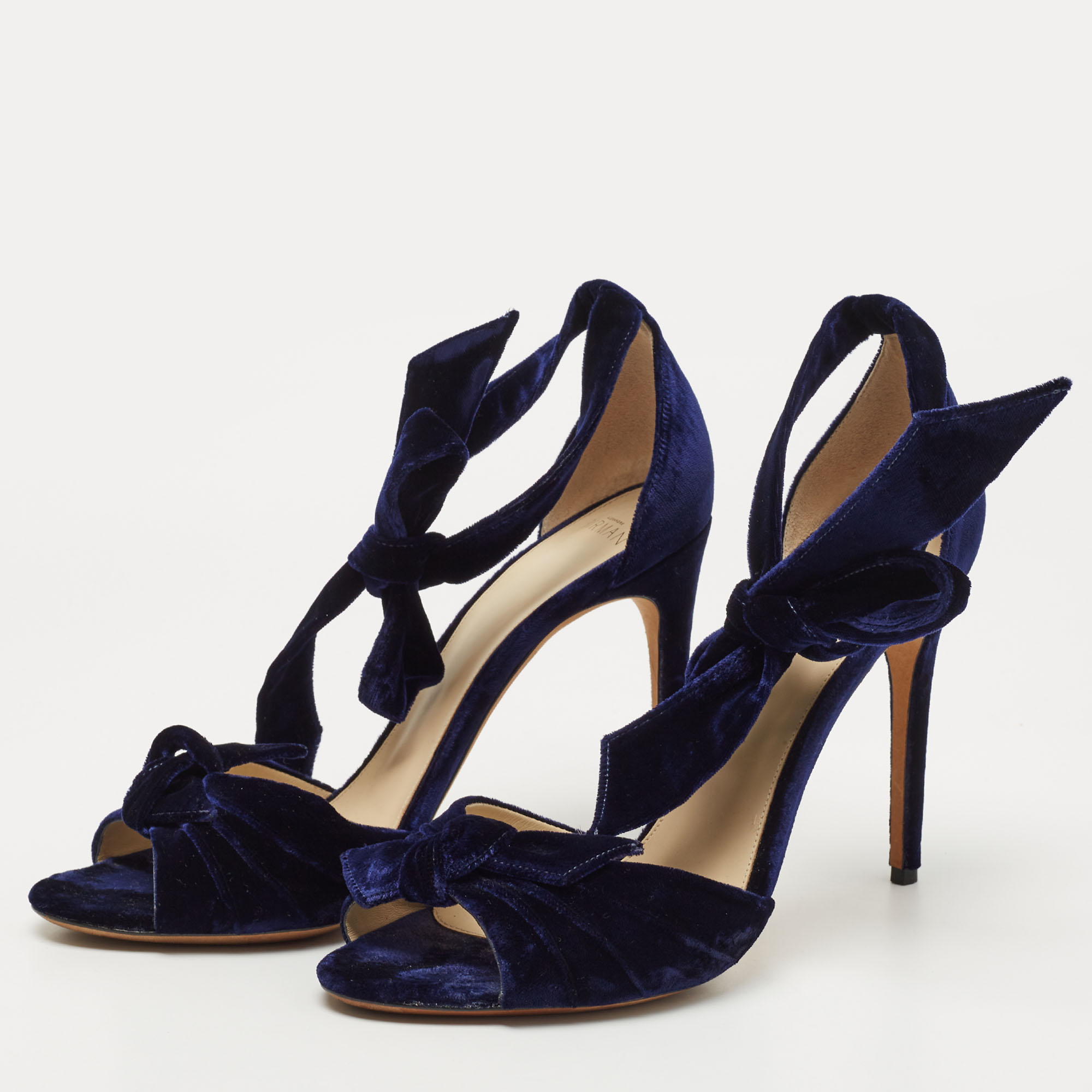 

Alexandre Birman Navy Blue Velvet Ankle Strap Sandals Size