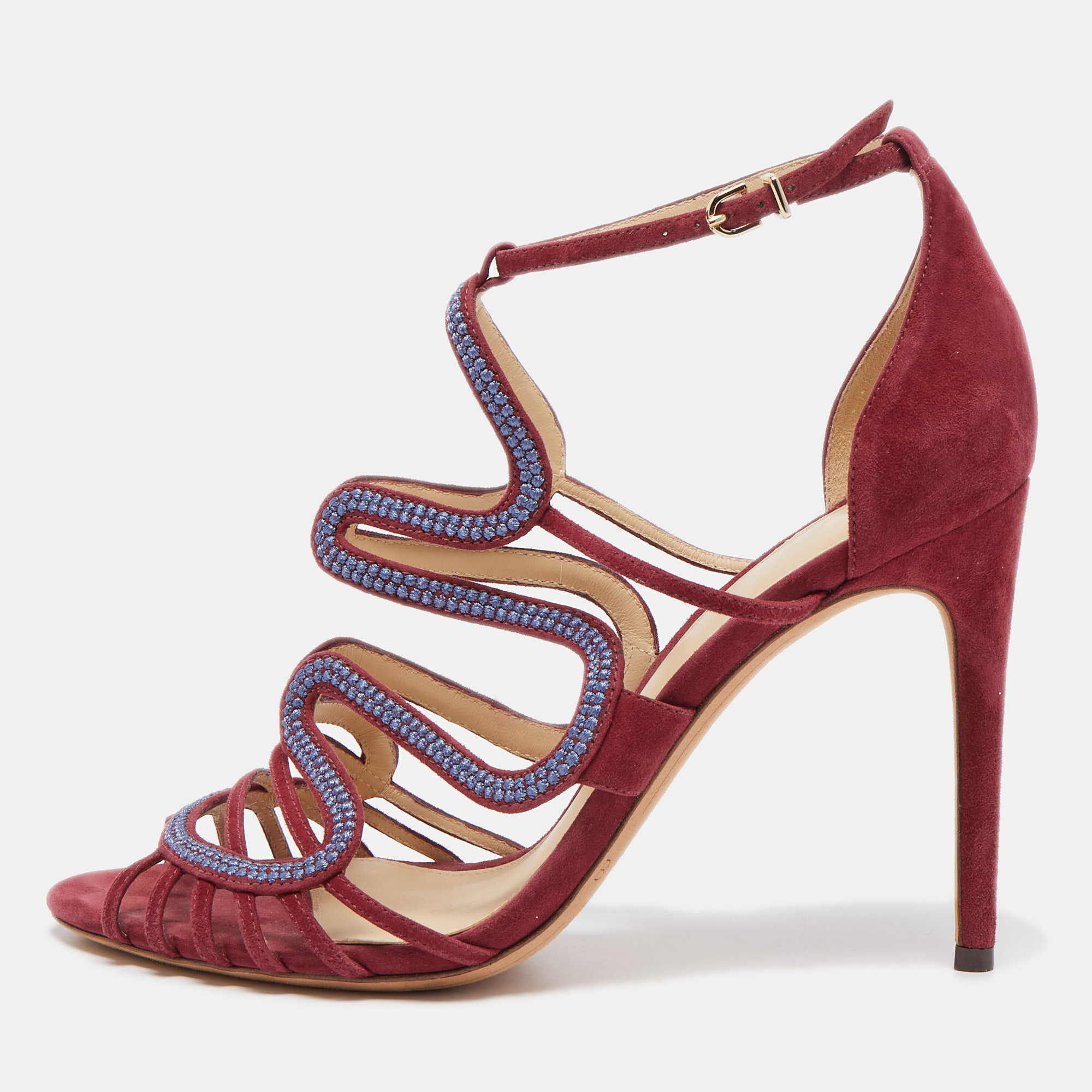 Pre-owned Alexandre Birman Burgundy Suede Ankle Strap Cage Sandals Size 38