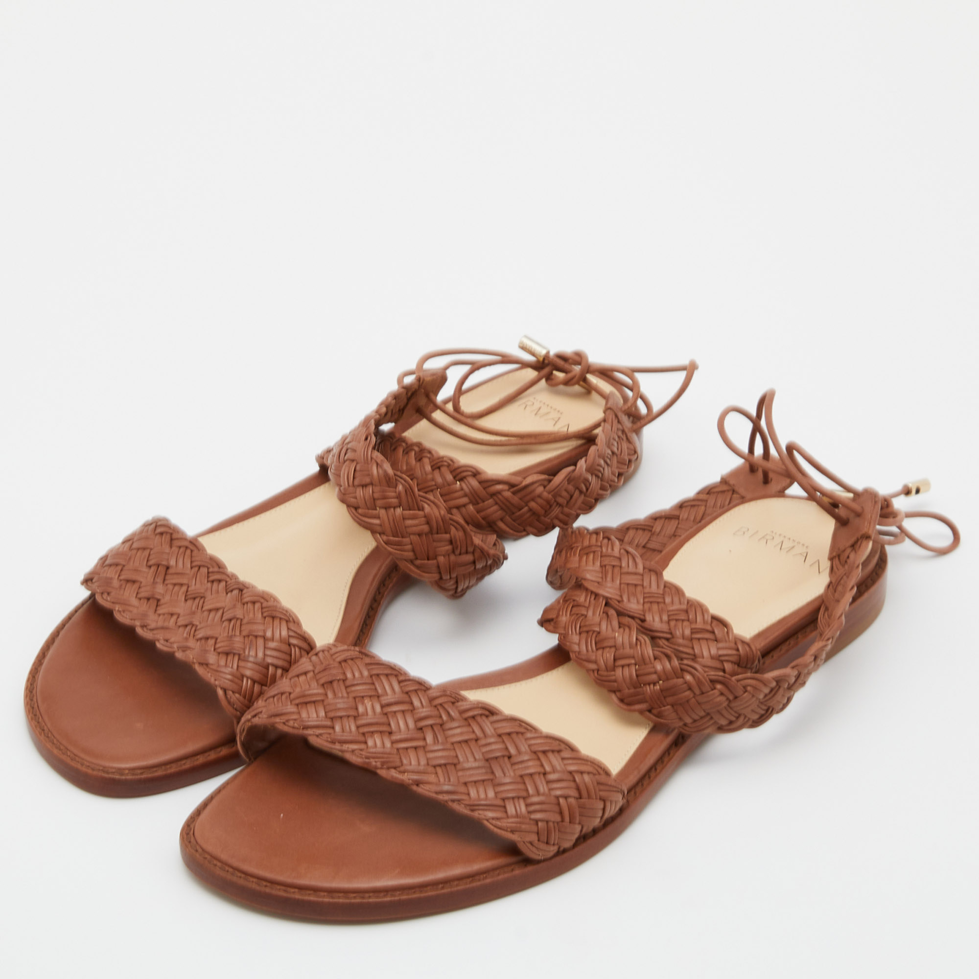 

Alexandre Birman Brown Leather Braided Accents Flat Sandals Size