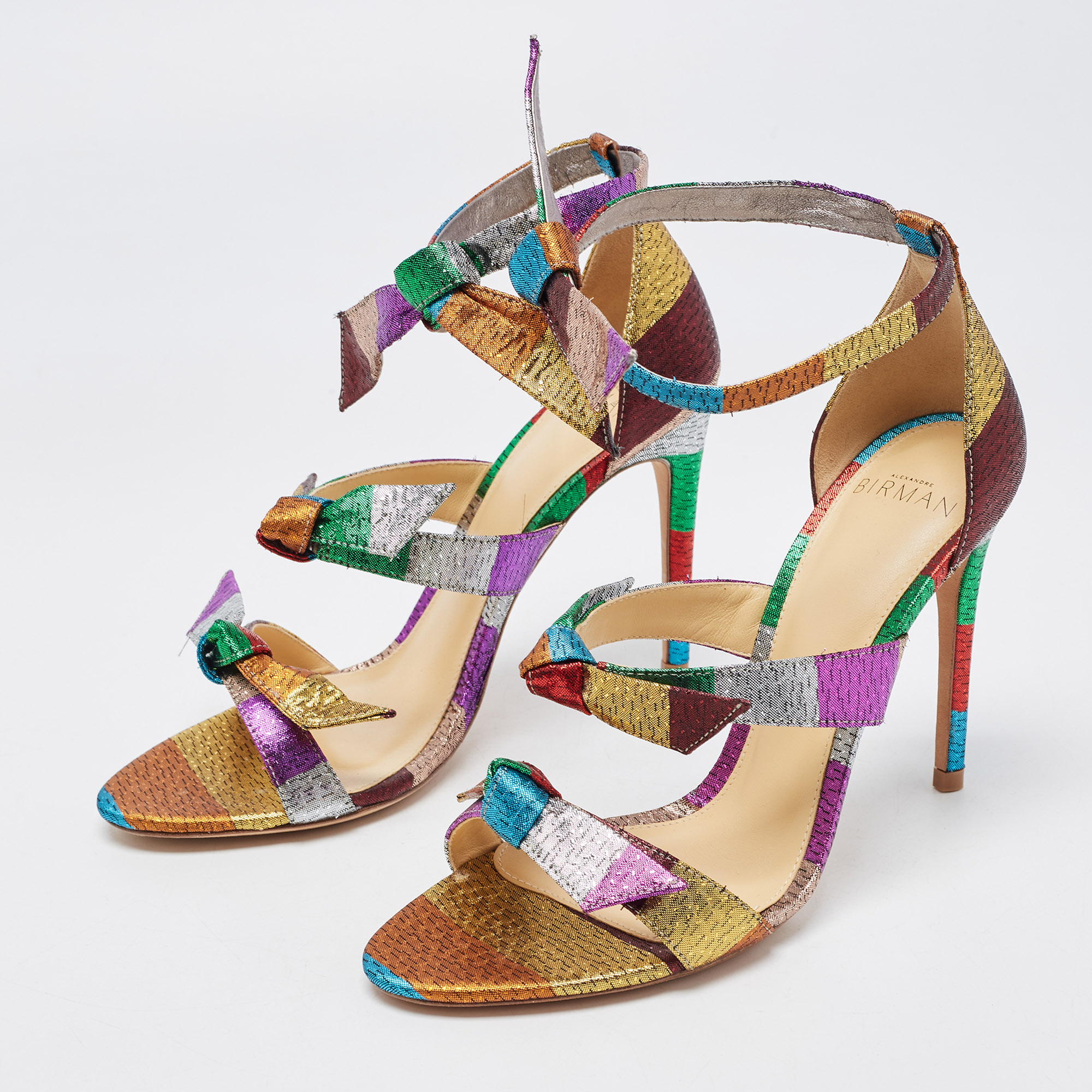 

Alexandre Birman Multicolor Stripe Lame Fabric Lolita Sandals Size