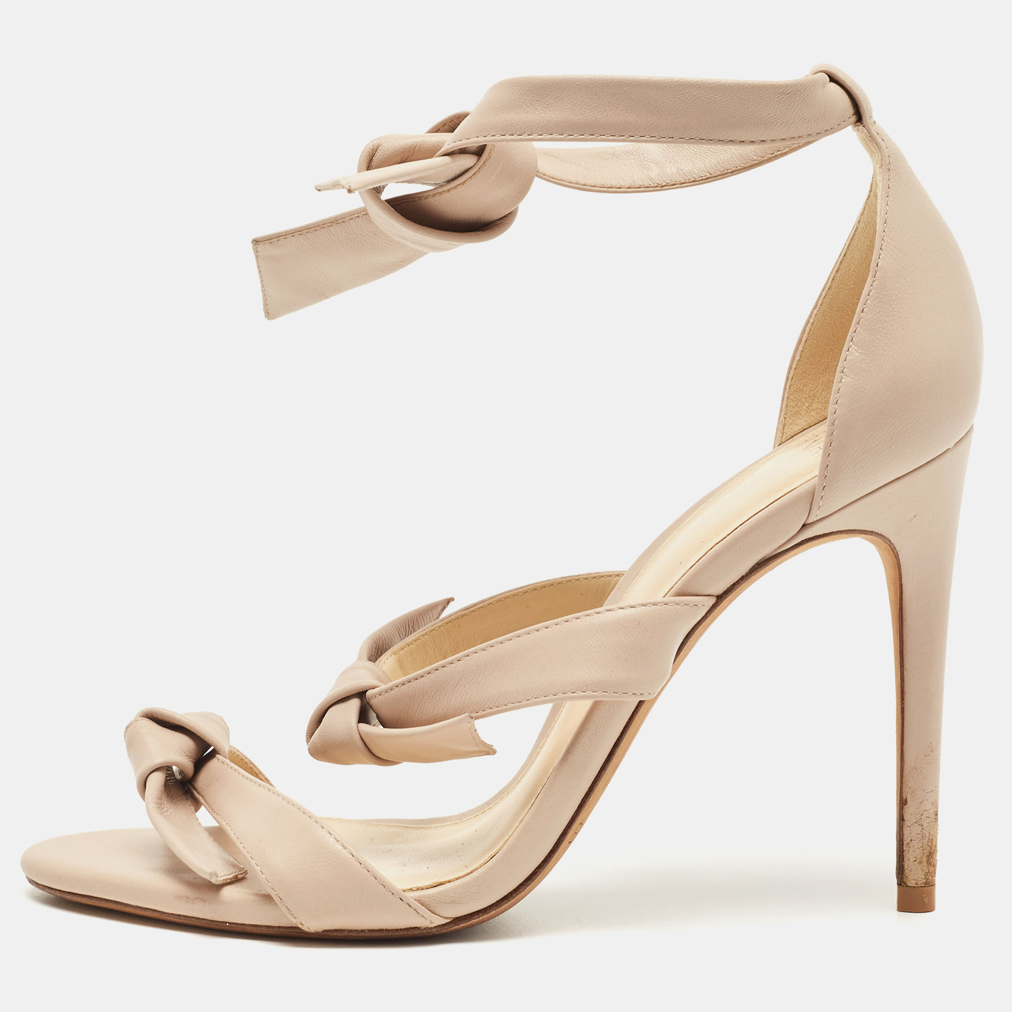 Pre-owned Alexandre Birman Beige Leather Ankle Strap Sandals Size 37