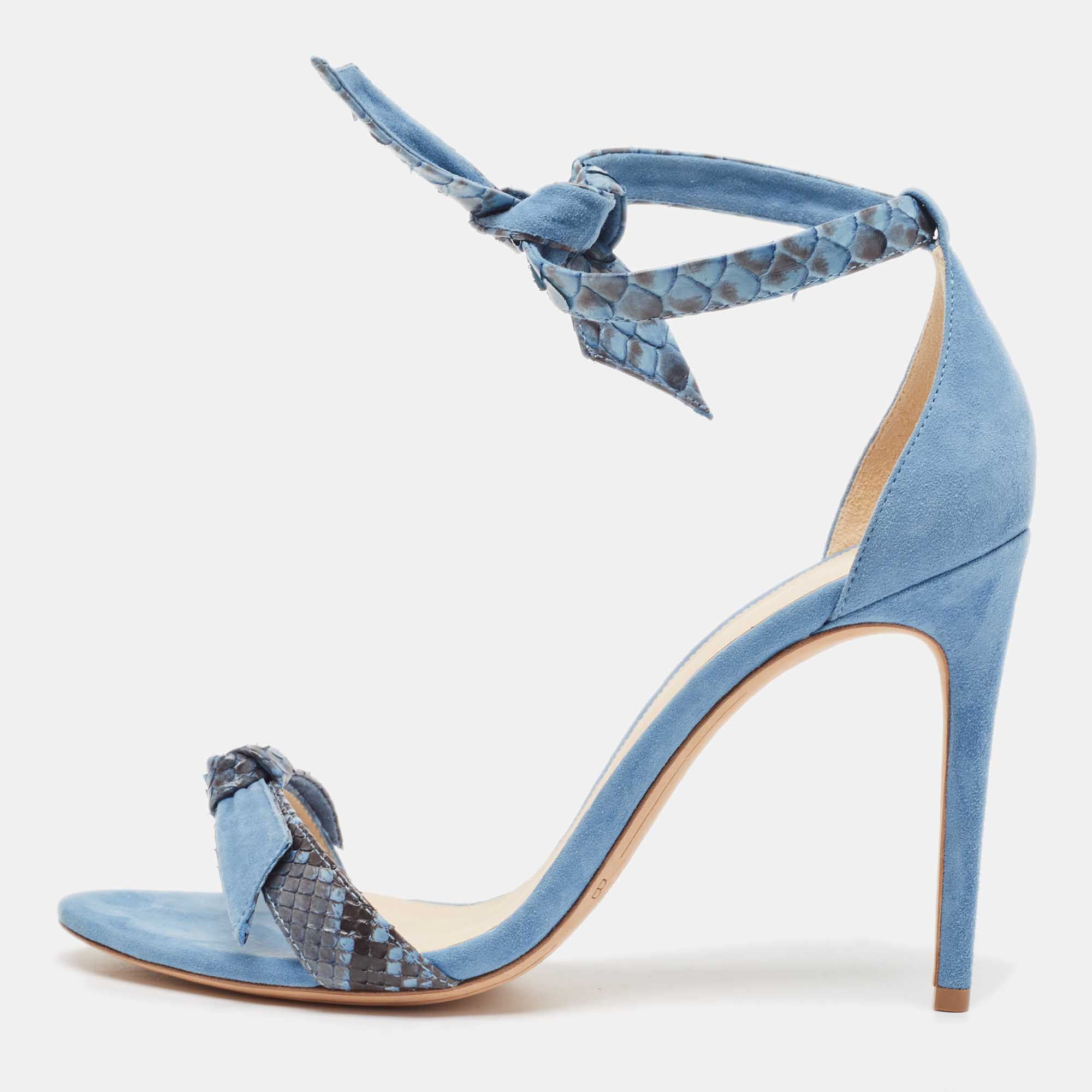 

Alexandre Birman Blue Suede and Python Clarita Ankle Wrap Sandals Size