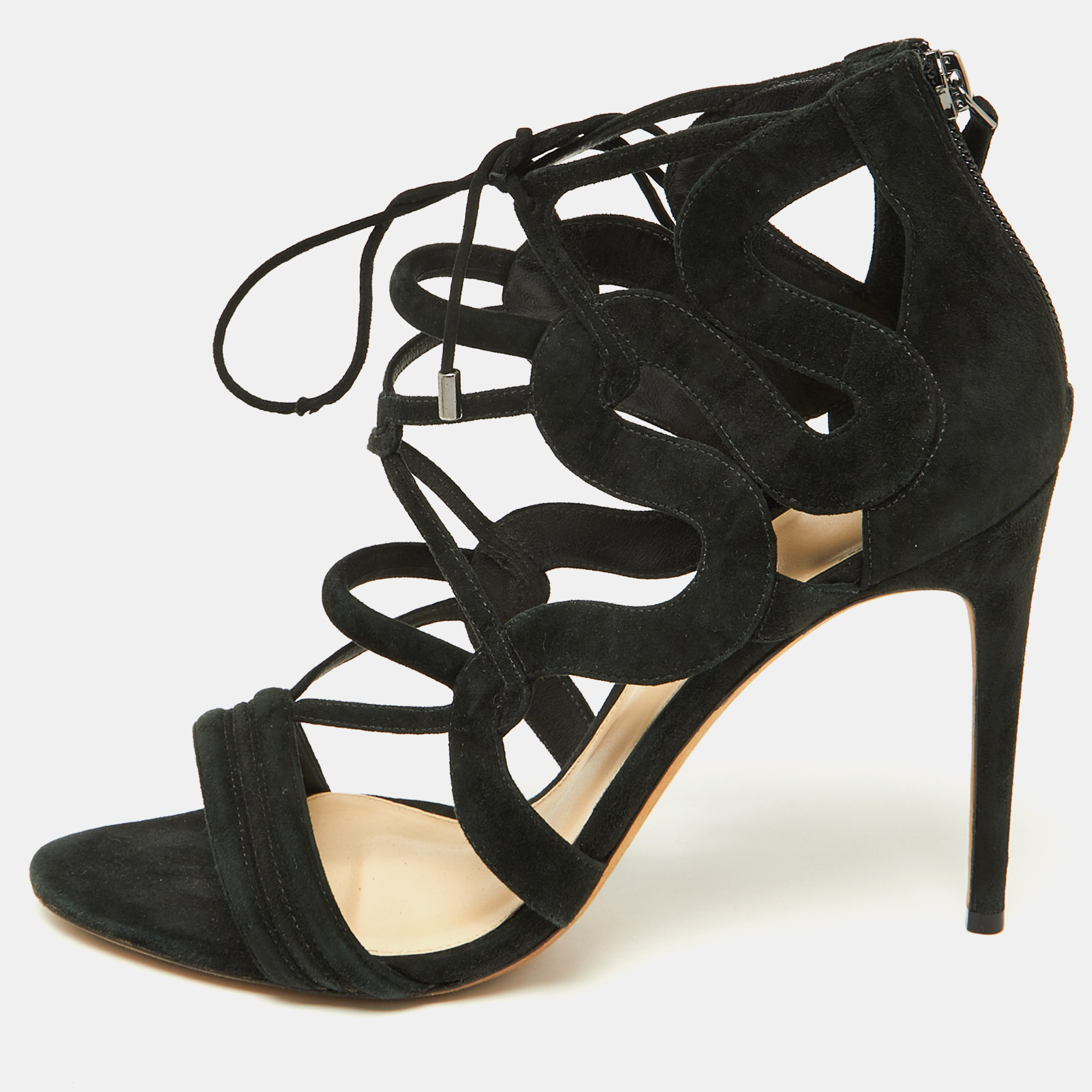 Pre-owned Alexandre Birman Black Suede Cut Out Strappy Sandals Size 40