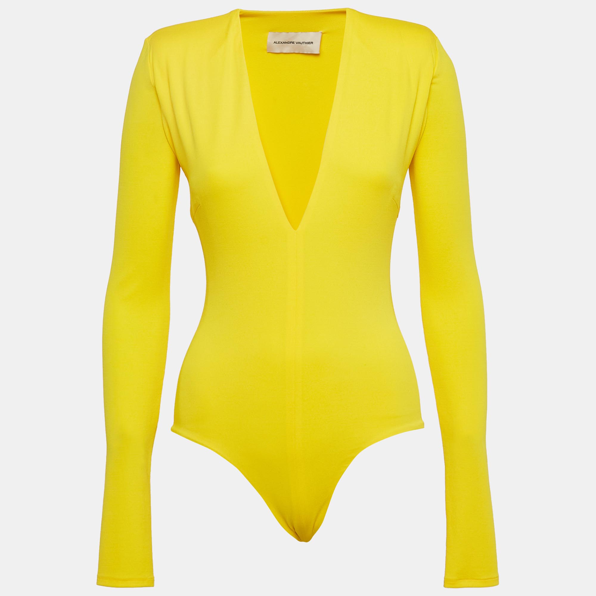 

Alexandre Vauthier Yellow V-Neck Stretch Jersey Bodysuit S