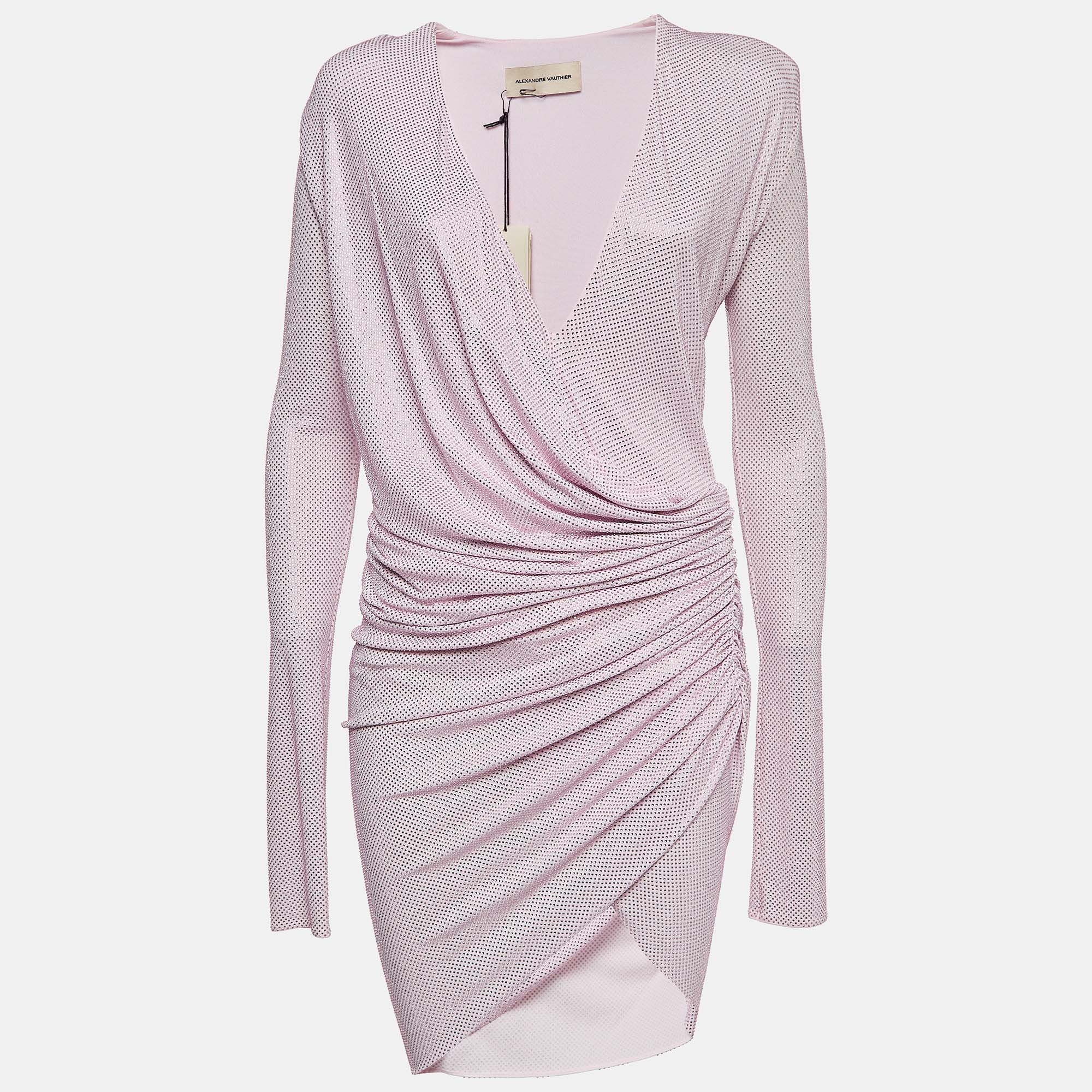 

Alexandre Vauthier Pink Crystal Embellished Draped Mini Dress M