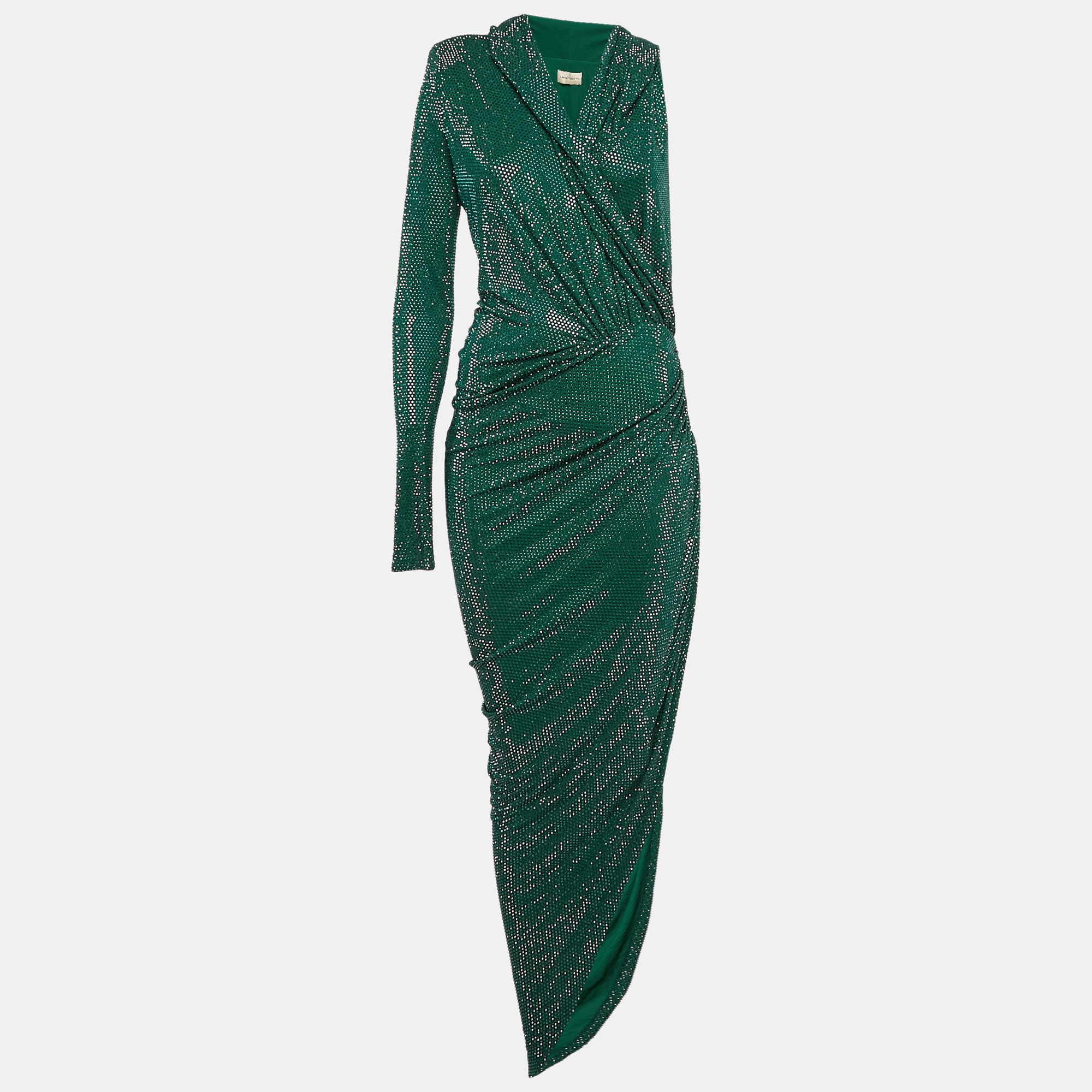 

Alexandre Vauthier Green Crystallized Jersey Asymmetric Hooded Dress M