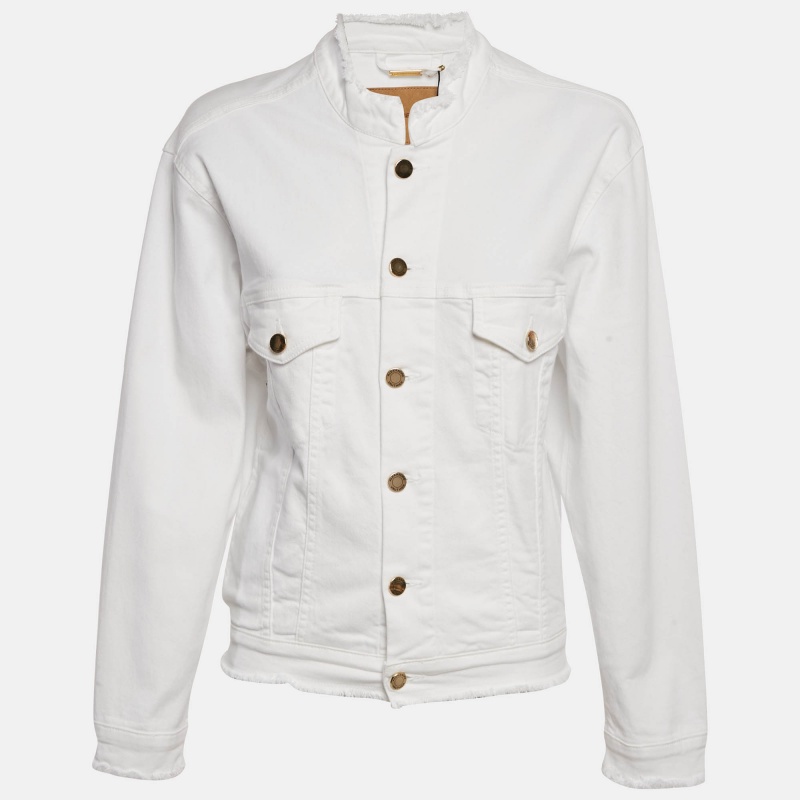 

Alexandre Vauthier White Denim Frayed Detail Denim Jacket XS
