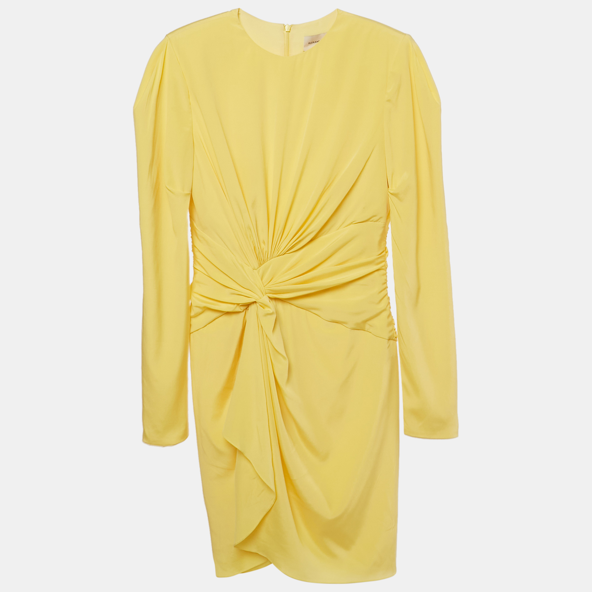 

Alexandre Vauthier Yellow Silk Draped Mini Dress M