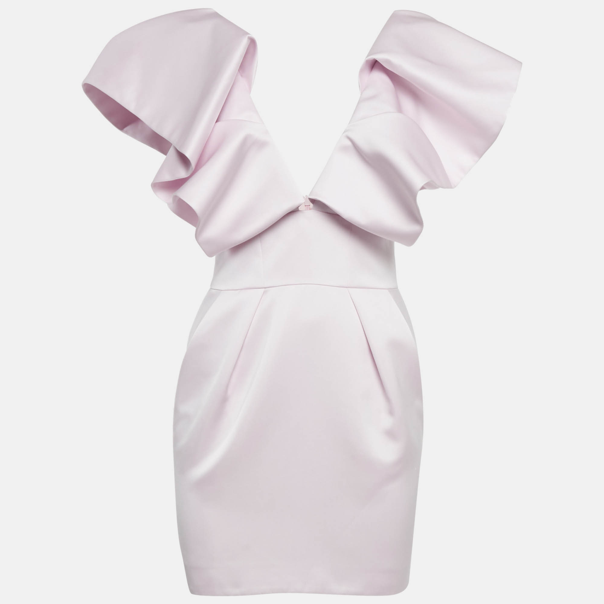 Pre-owned Alexandre Vauthier Pink Satin Ruffled Mini Dress S