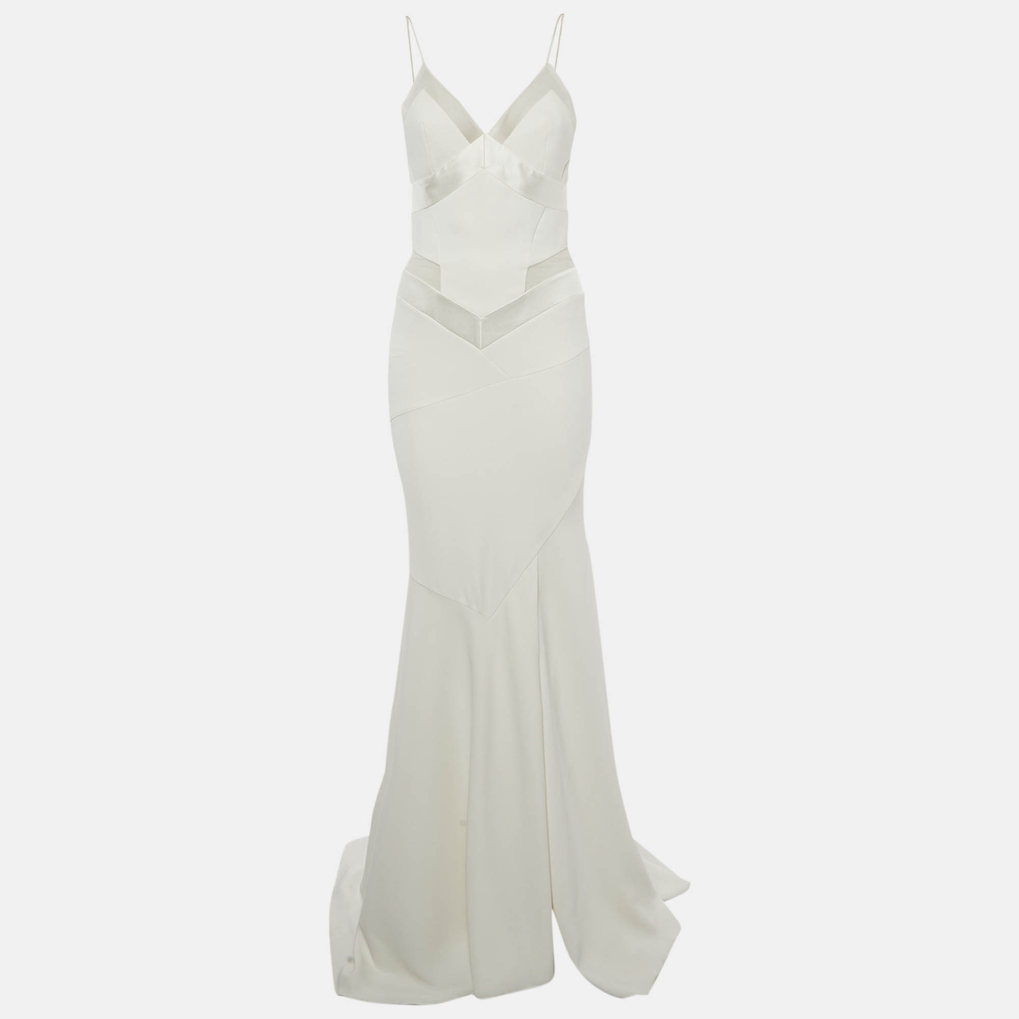 

Alexandre Vauthier White Silk Plunge Neck Maxi Dress S
