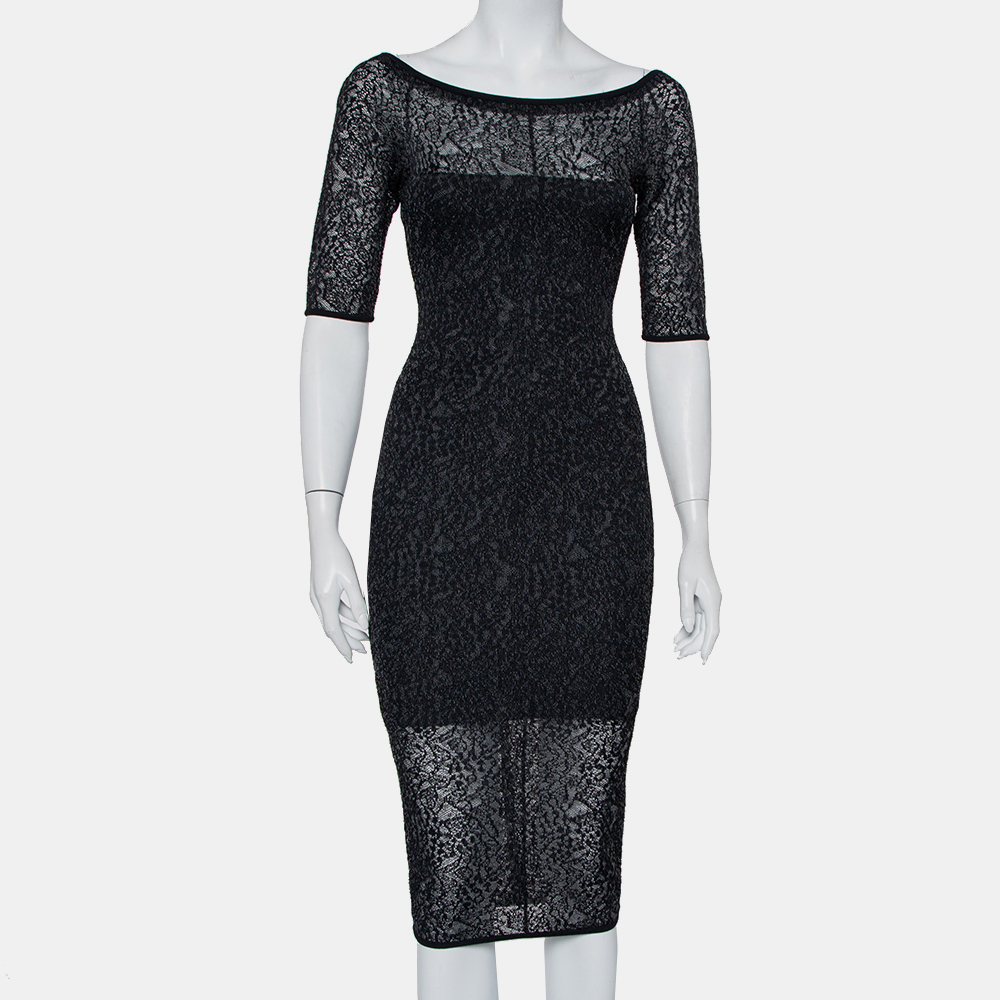 Pre-owned Alexandre Vauthier Black Stretch Lace Bodycon Dress M
