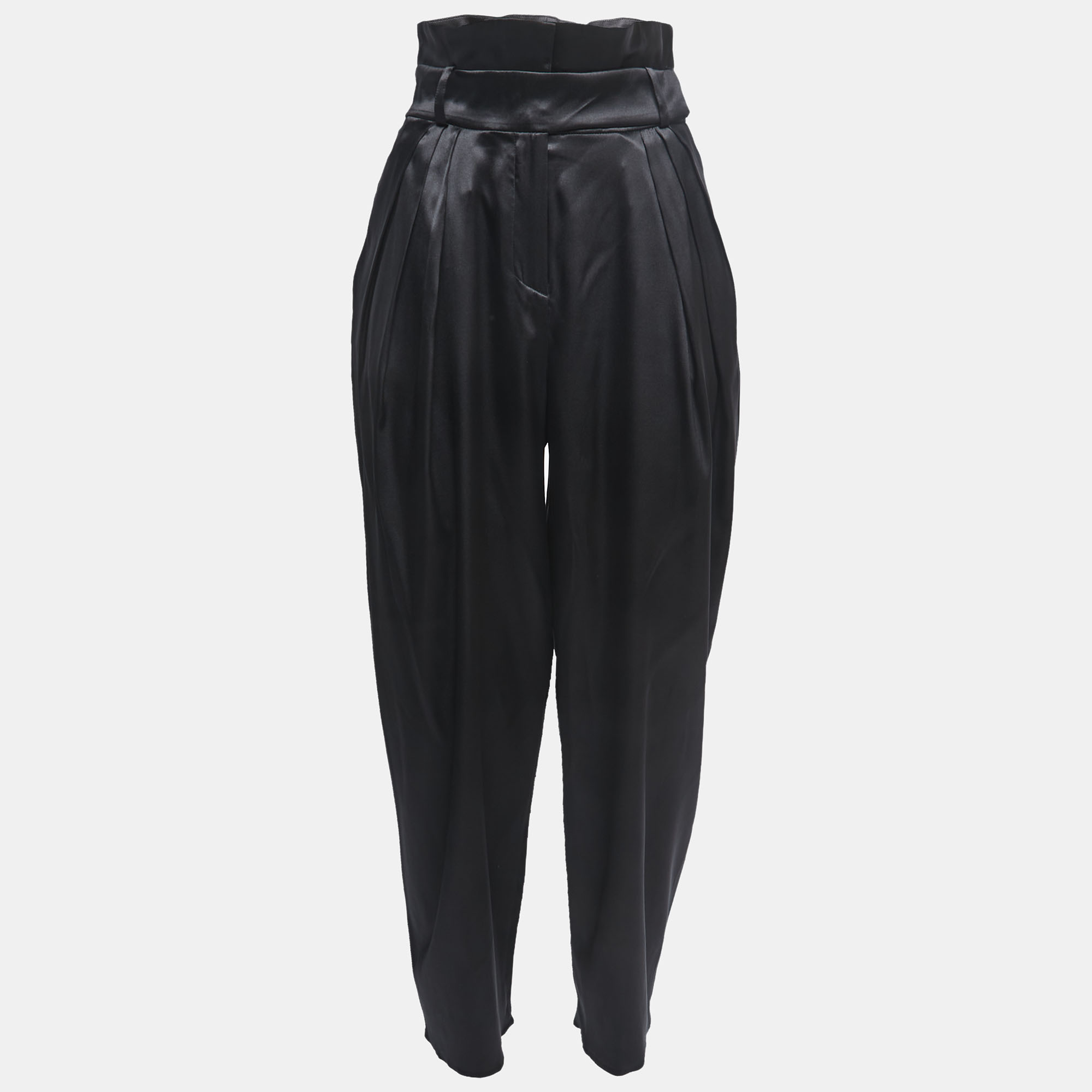 Pre-owned Alexandre Vauthier Black Satin Silk Trousers S