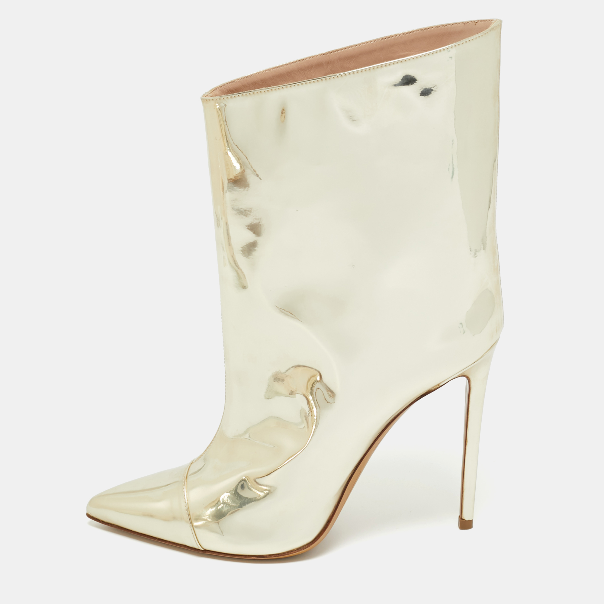 Pre-owned Alexandre Vauthier Gold Synthetic Leather Mid Calf Boots Size 39