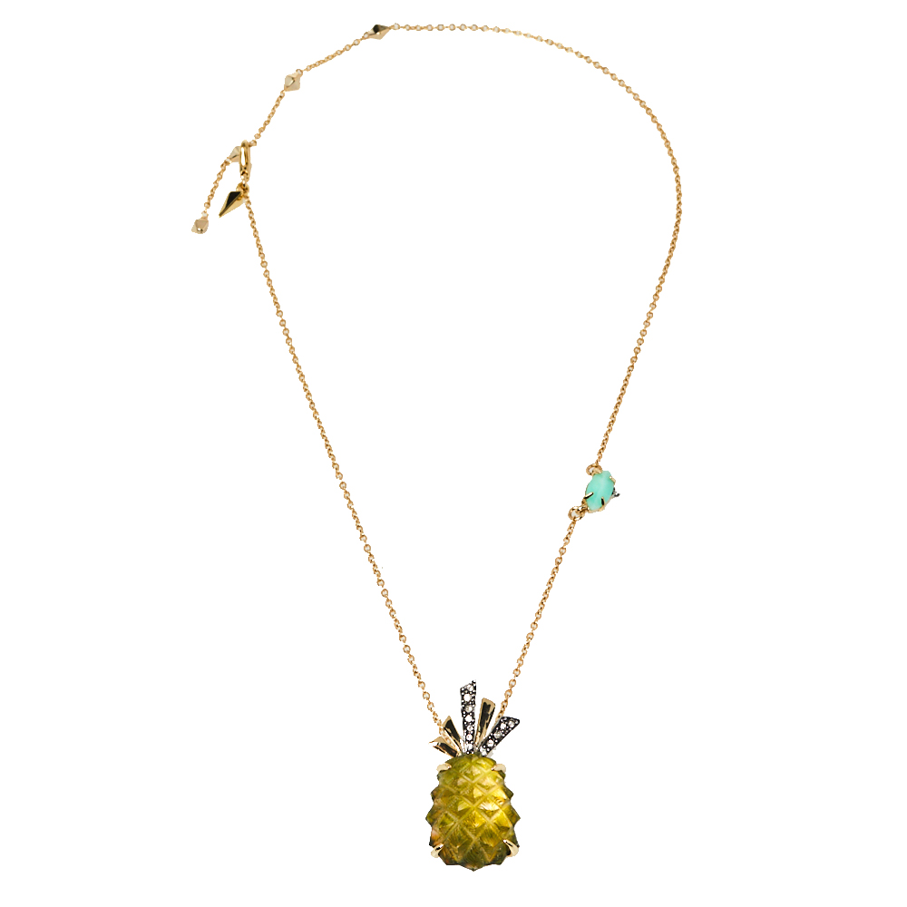 

Alexis Bittar Pineapple Motif Gold Tone Pendant Necklace