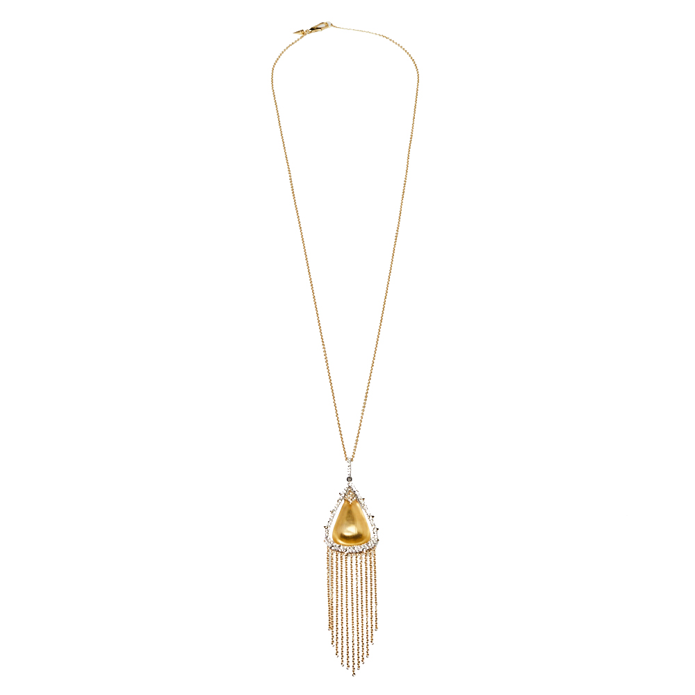 

Alexis Bittar Crystal Capped Gold Tone Tassel Chain Pendant Necklace