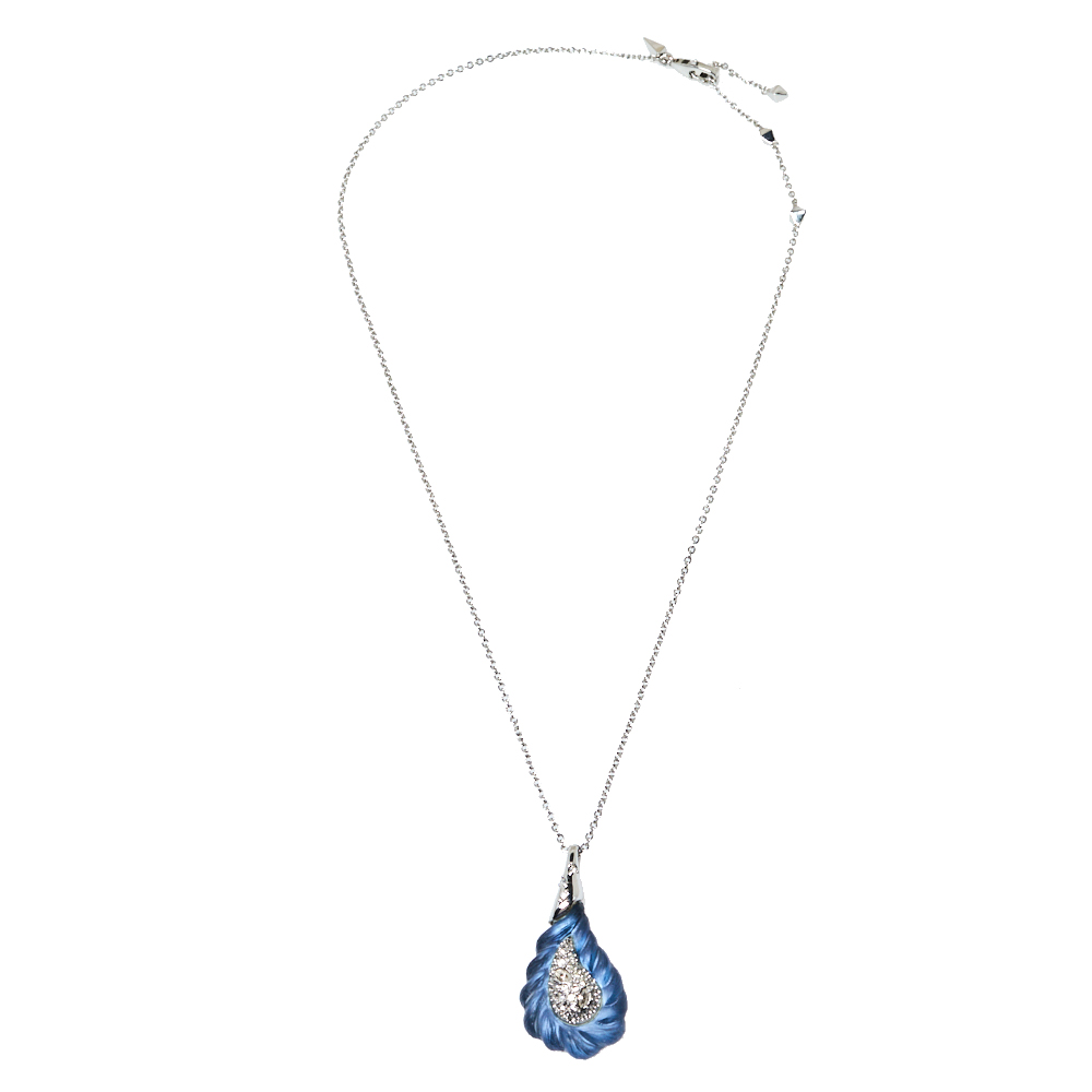 

Alexis Bittar Silver Tone Frosted Crystal Encrusted Pendant Necklace, Blue