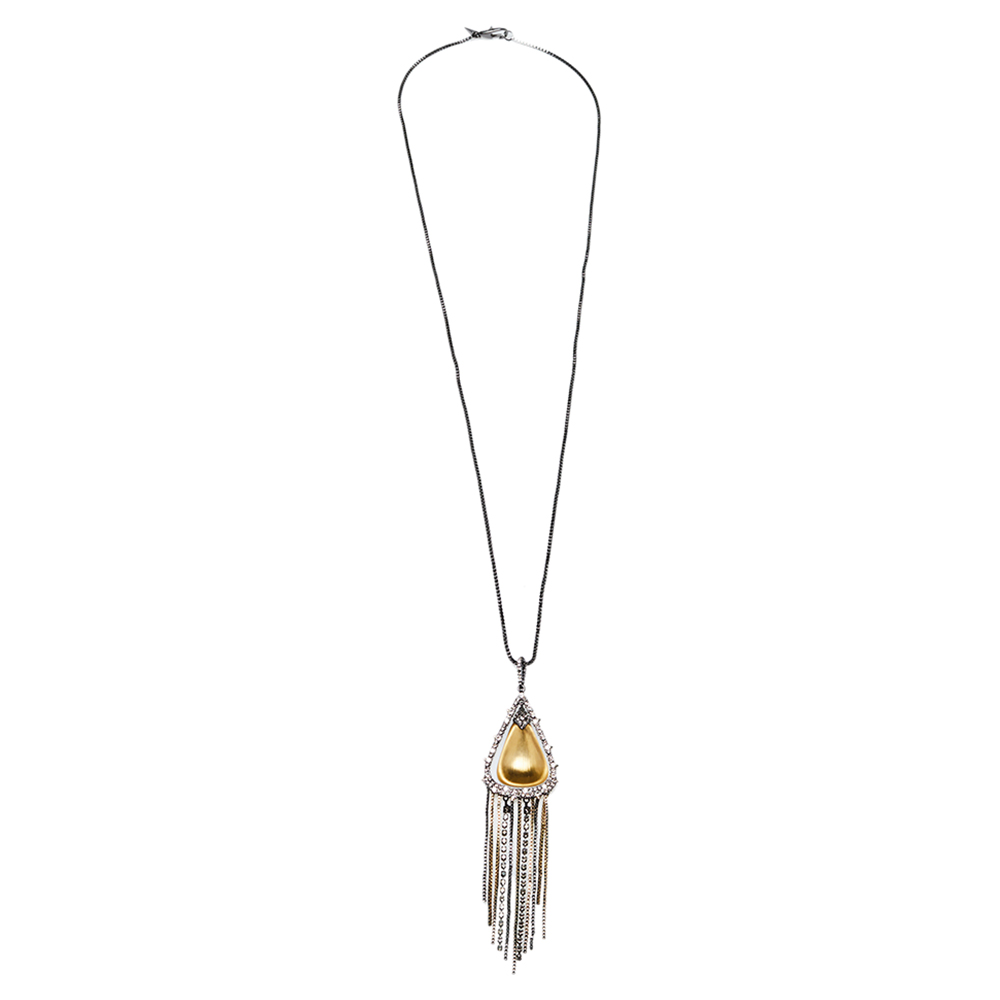 

Alexis Bittar Lucite Crystal Encrusted Tassel Chain Pendant Necklace, Gold