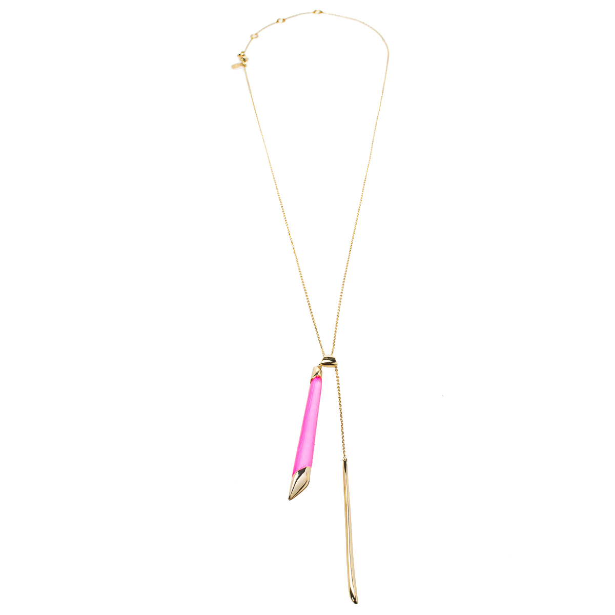 

Alexis Bittar Neon Pink Lucite Pendant Gold Plated Lariat Necklace