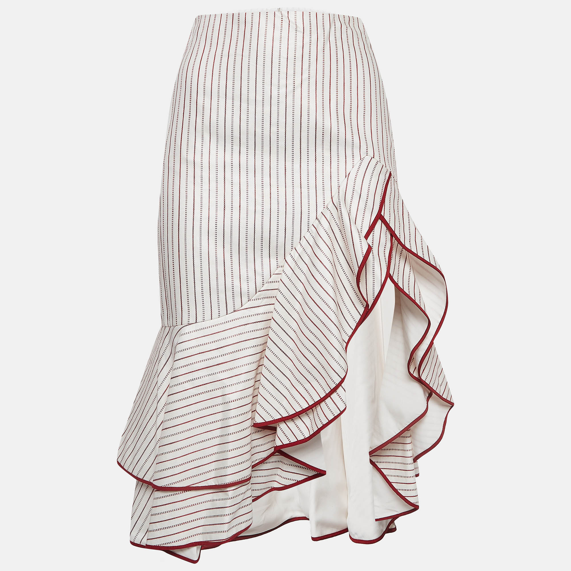 

Alexis White/Red Striped Linen Blend Ruffled Skirt