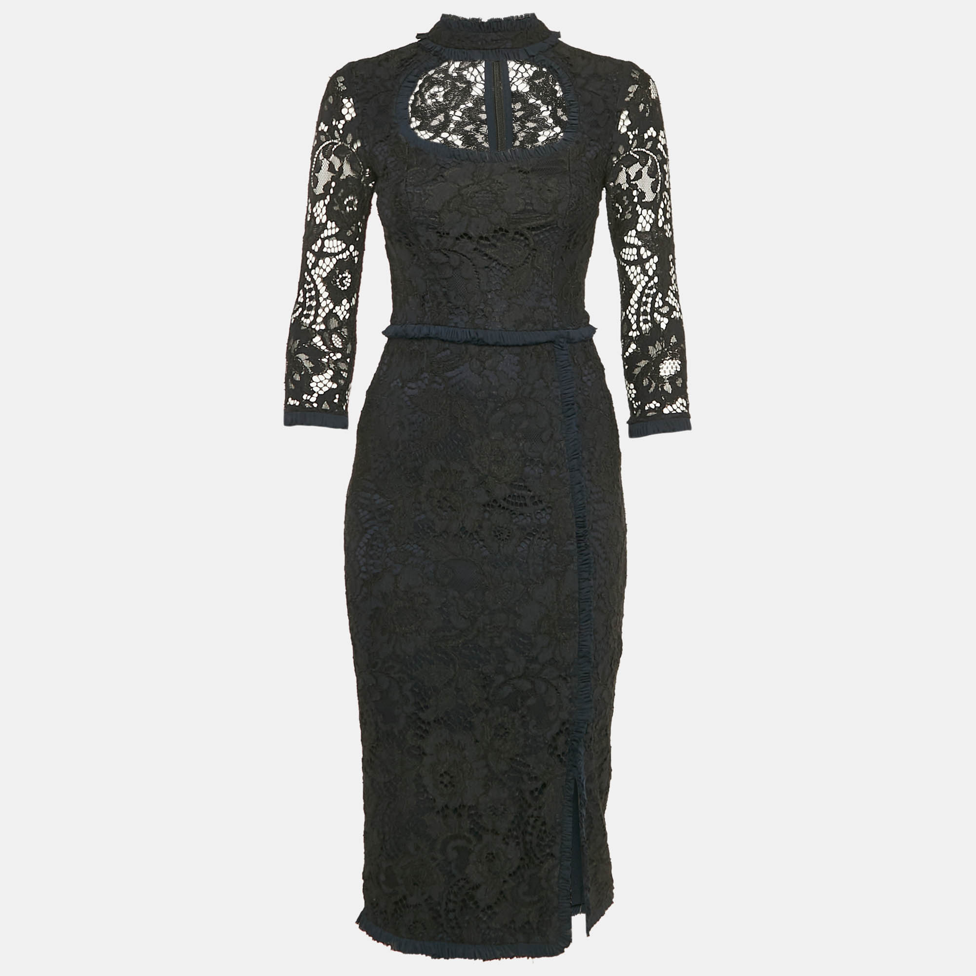 

Alexis Black Lace Ruffled Midi Dress XS