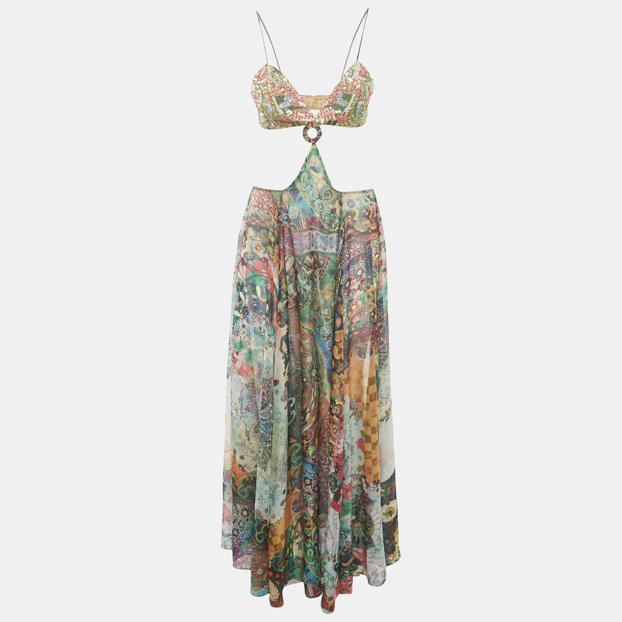 

Alexis Green Sequin Embroidered Cut-Out Maxi Dress M