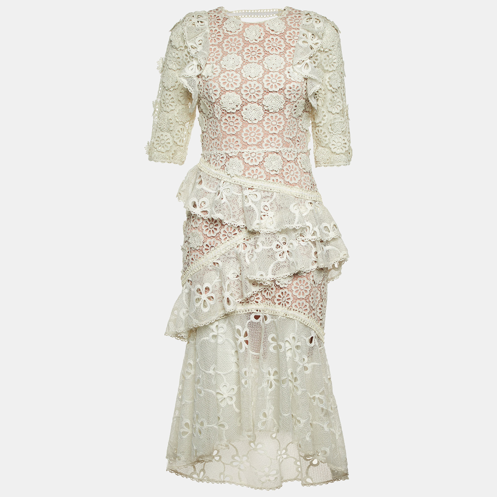 Pre-owned Alexis White Lace Mikaela Midi Dress M