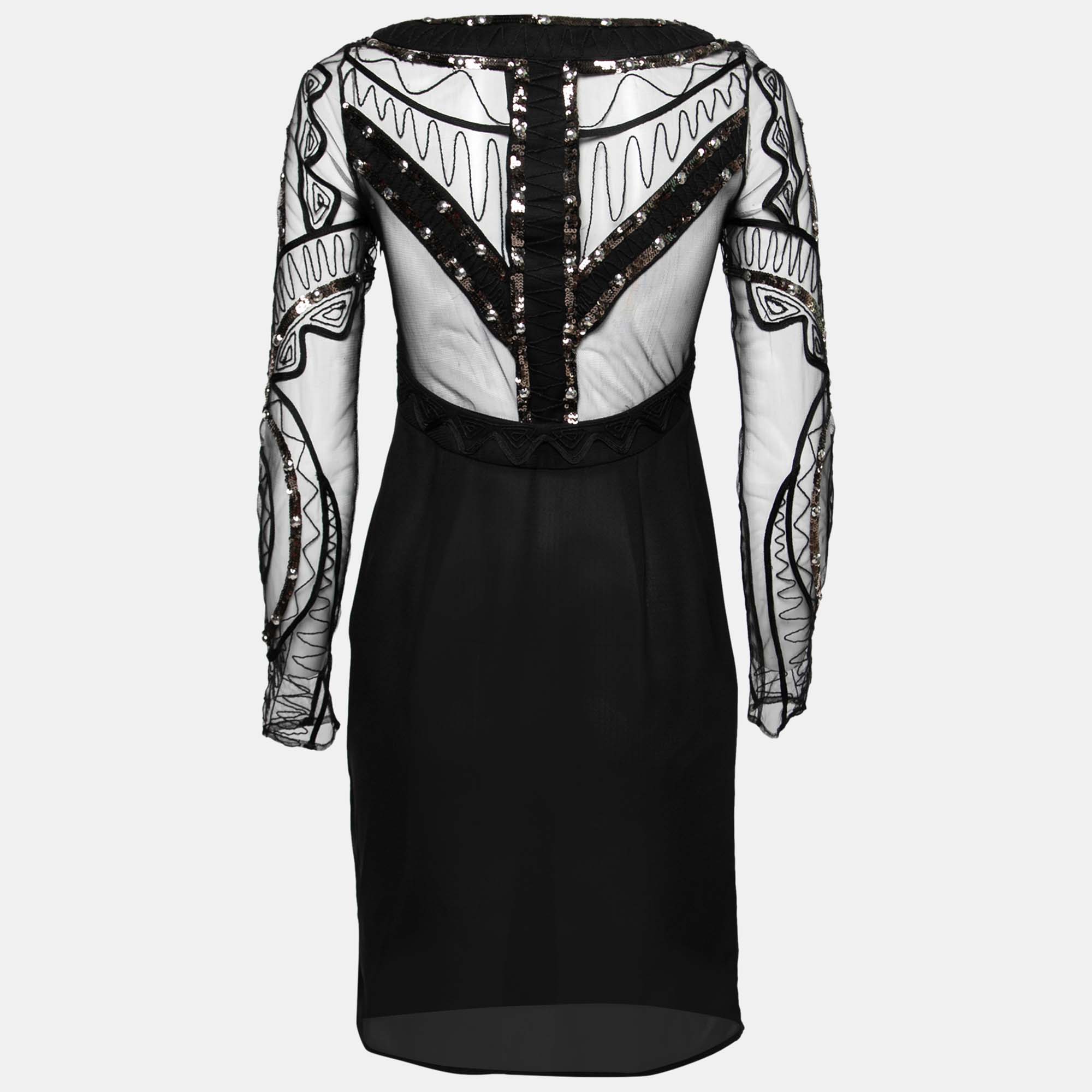 

Alice by Temperley Sheer Black Embellished Lace Bodice Pencil Dress