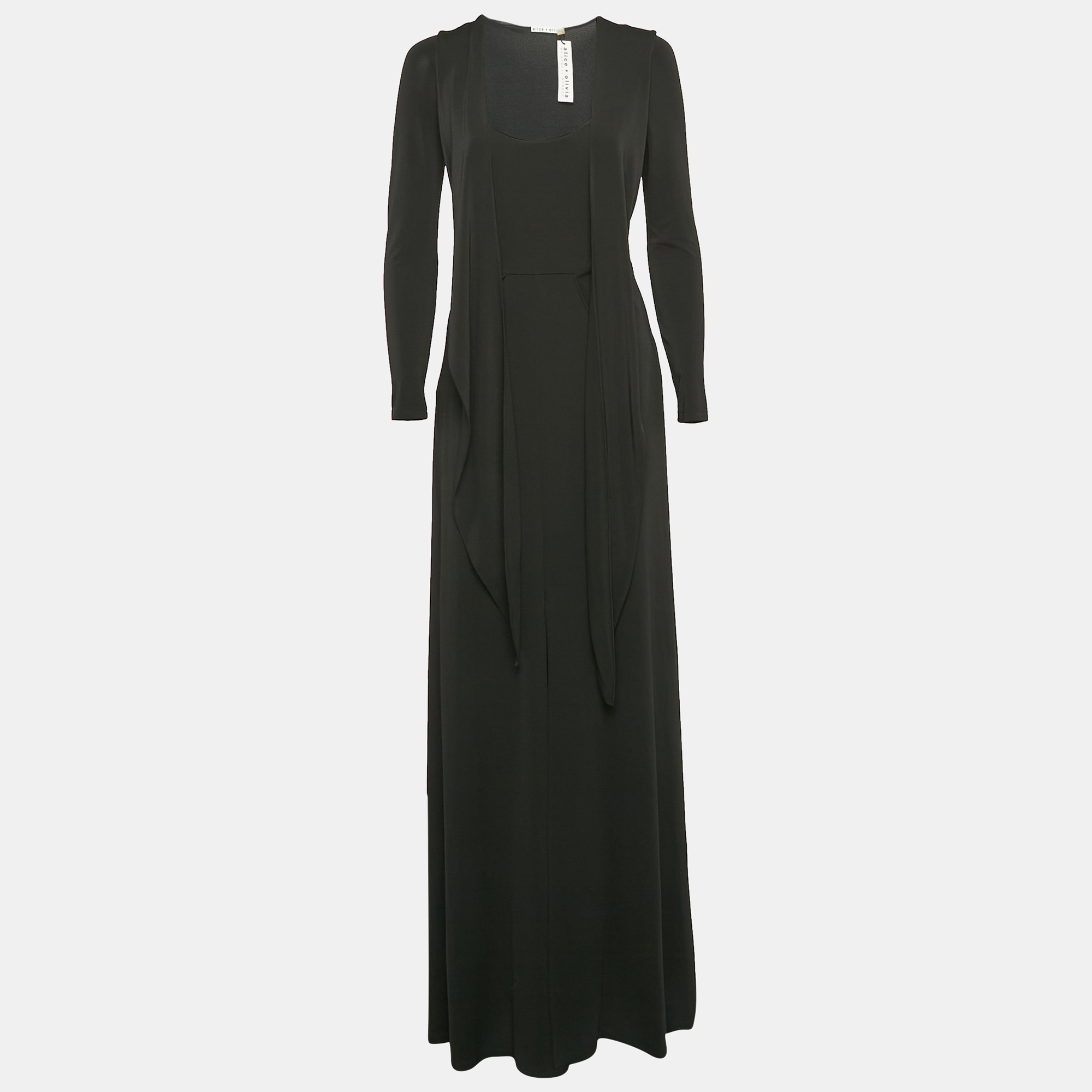 

Alice+Olivia Black Jersey Waist Tie-Up Salina Maxi Dress S