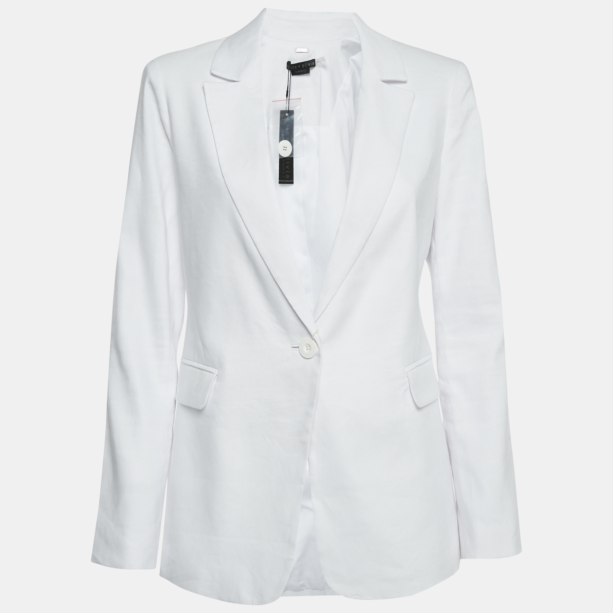 

Alice + Olivia White Linen Blend Single Breasted Blazer M