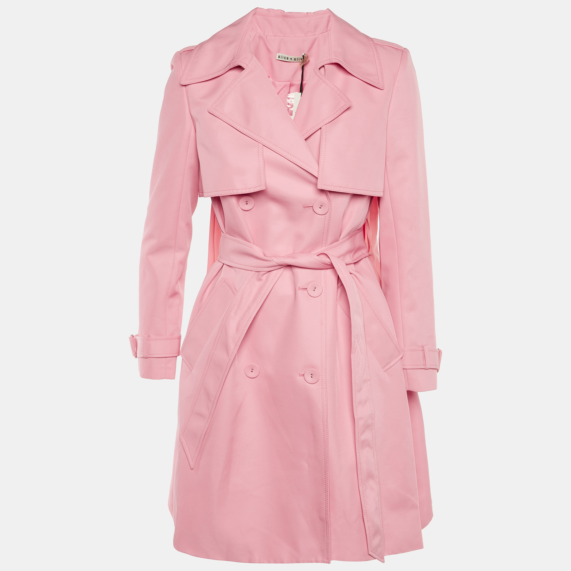 

Alice + Olivia Pink Gabardine Belted Double Breasted Coat XS