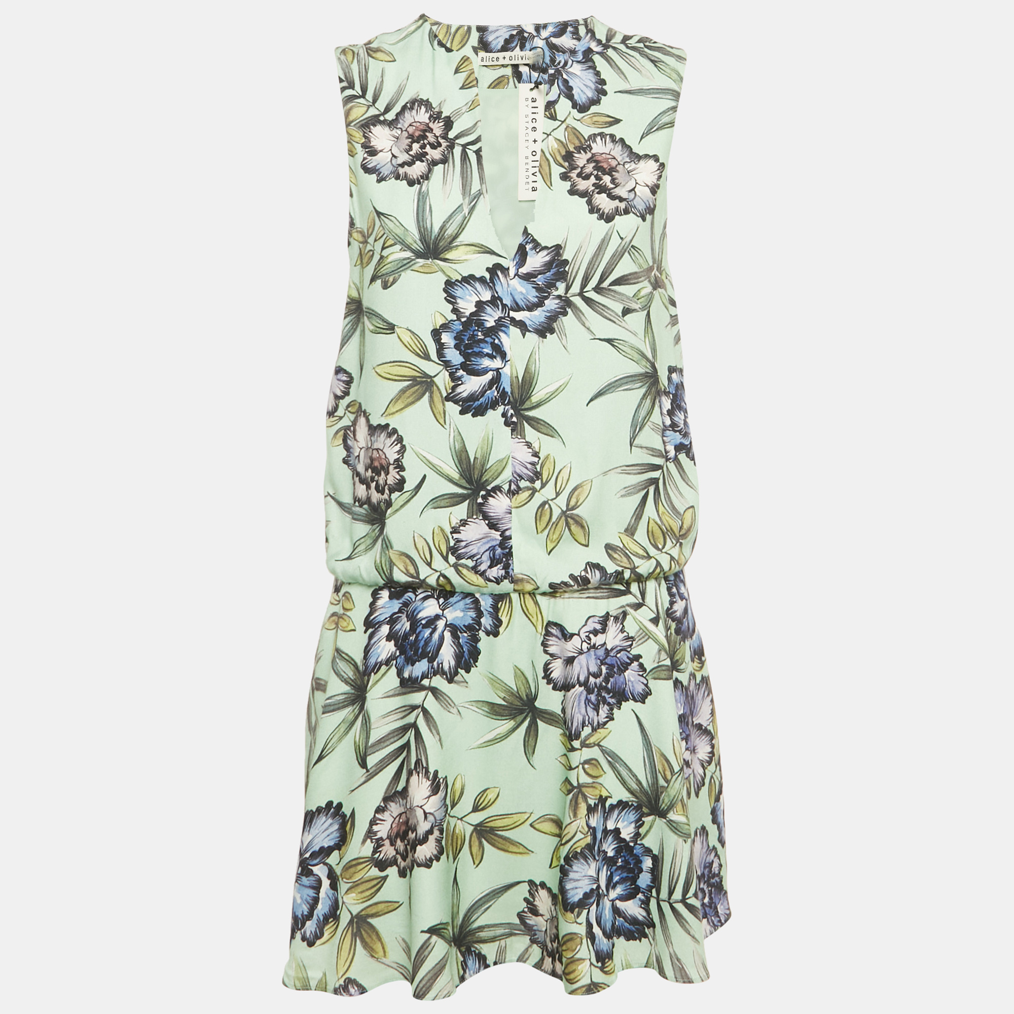 Pre-owned Alice And Olivia Green Floral Print Crepe Mini Dress M