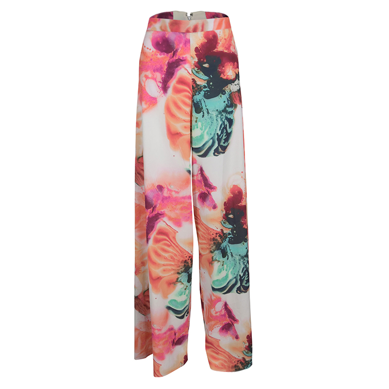 Pre Owned Alice + Olivia Abstract Pigment Floral Print High Waist Palazzo Pants S