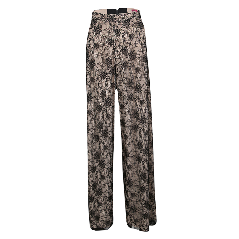Alice + Olivia Black Lace Overlay High Rise Wide Leg Pants S