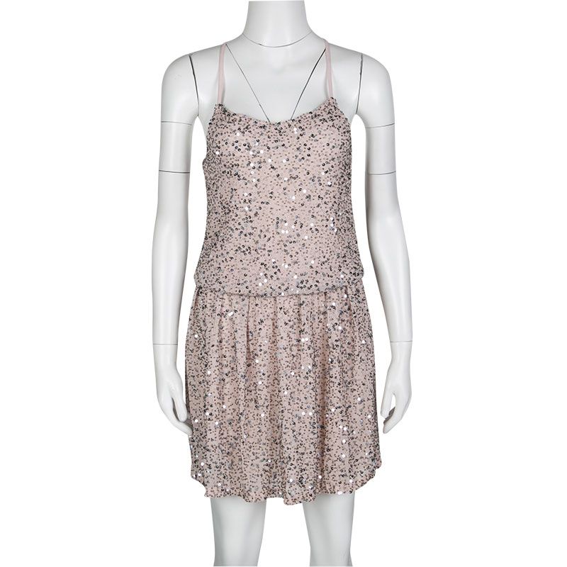 

Alice + Olivia Dusty Pink Sequined T-Bar Bridget Blouson Dress