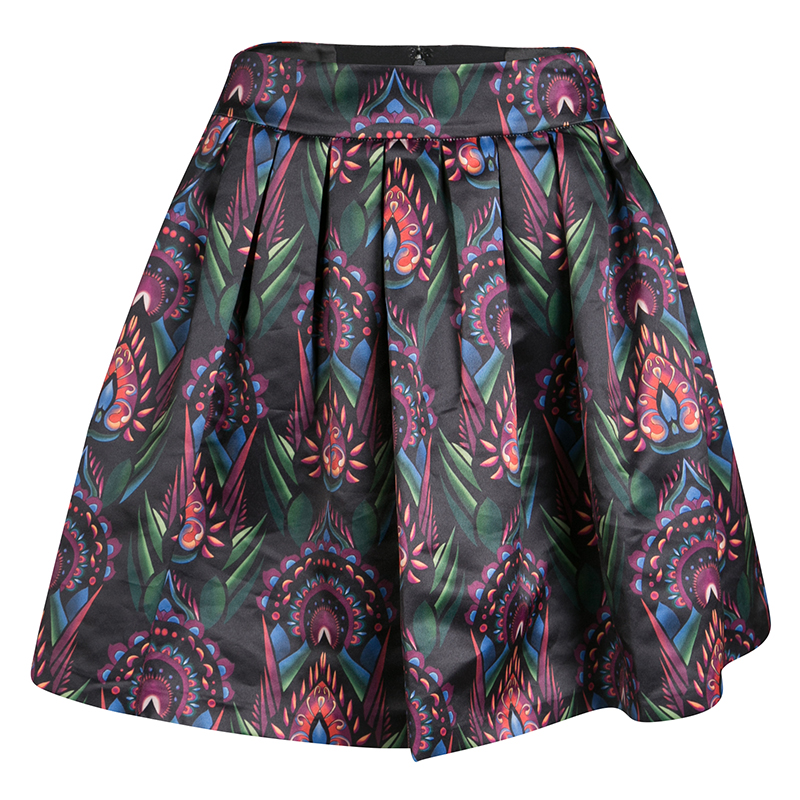 Pre Owned Alice + Olivia Multicolor Printed Satin Pleated Stora Mini Skirt S