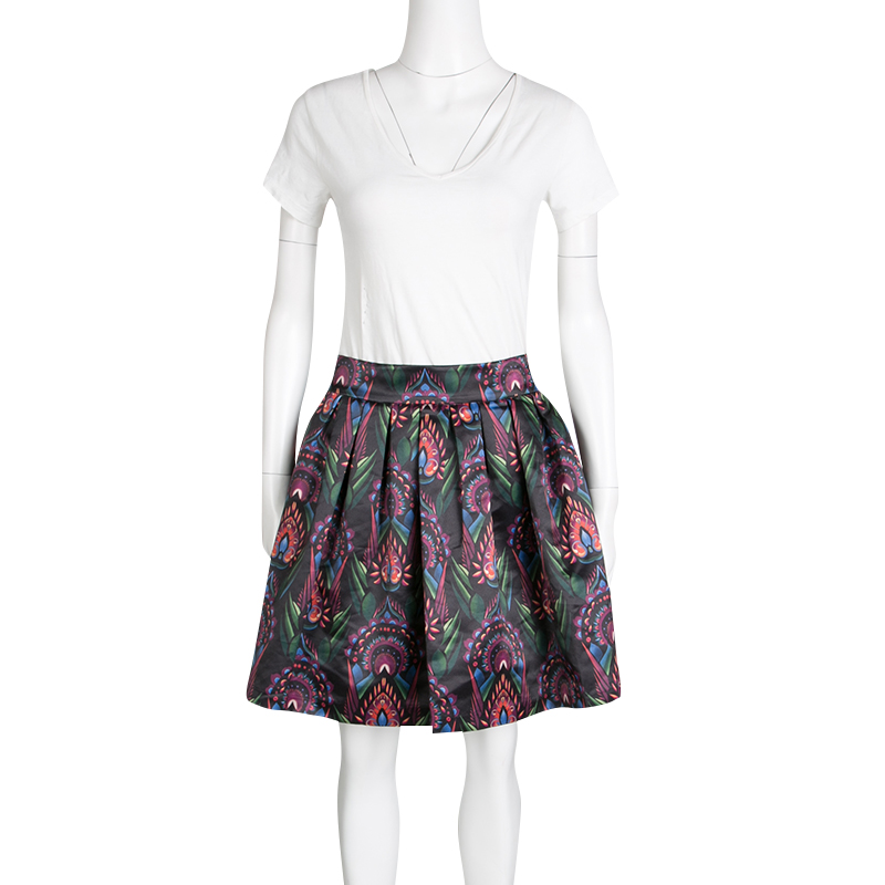 

Alice + Olivia Multicolor Printed Satin Pleated Stora Mini Skirt