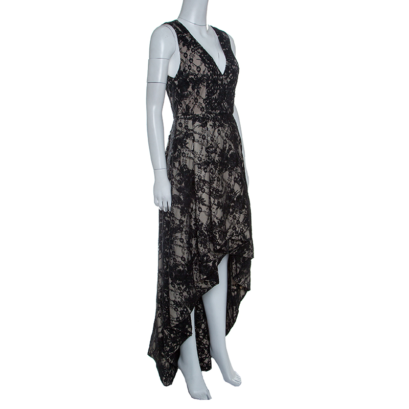

Alice+Olivia Black Lace High Low Sleeveless Beatrice Gown