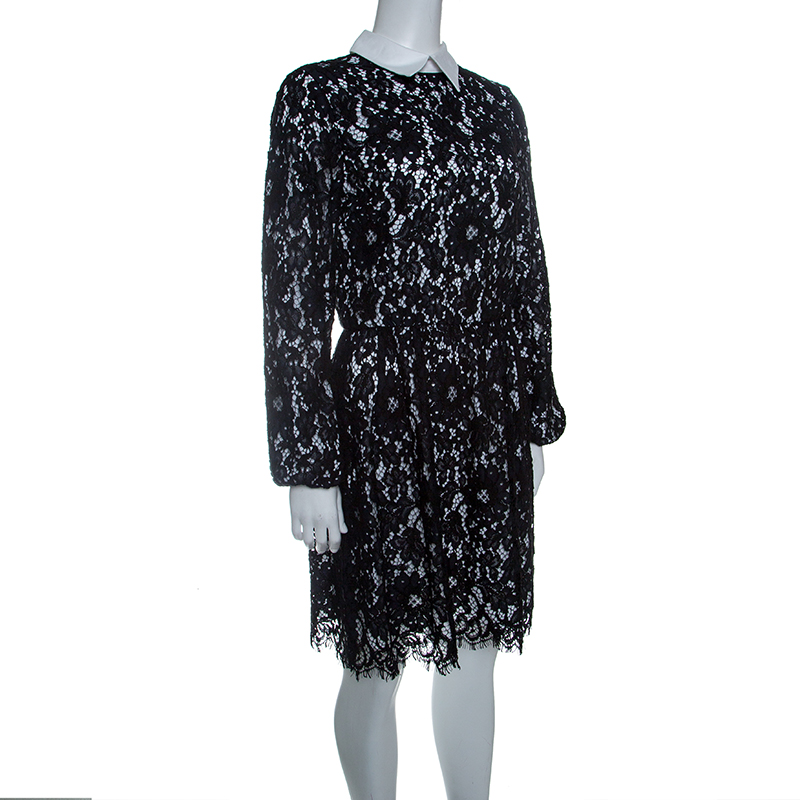 

Alice+Olivia Black Floral Lace Long Sleeve Terisa Dress