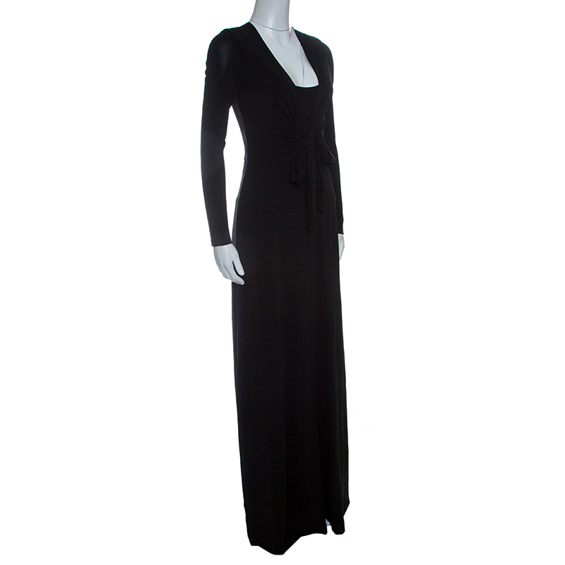 

Alice+Olivia Black Knit Tie Front Long Sleeve Salina Maxi Dress