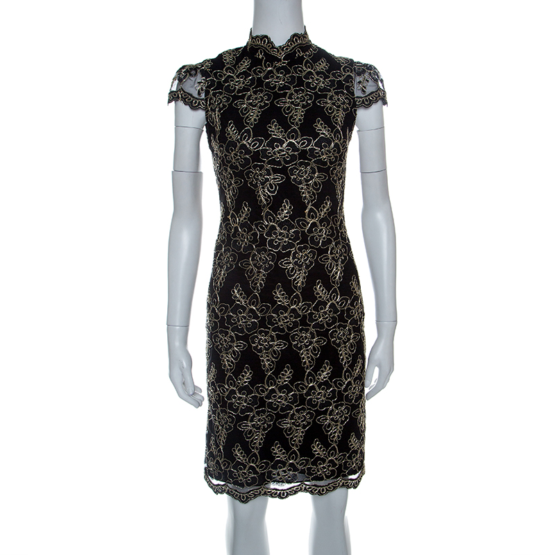 Alice Olivia Black Fl Embroidered Tulle High Neck Marya Dress M Alice Olivia Black Fl Embroidered Tulle High Neck Marya Dress M