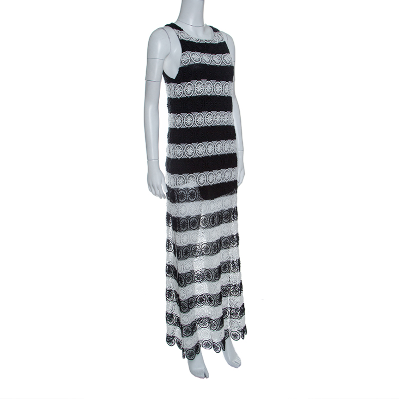 

Alice + Olivia Monochrome Striped Crochet Lace Sleeveless Lucia Maxi Dress, Multicolor