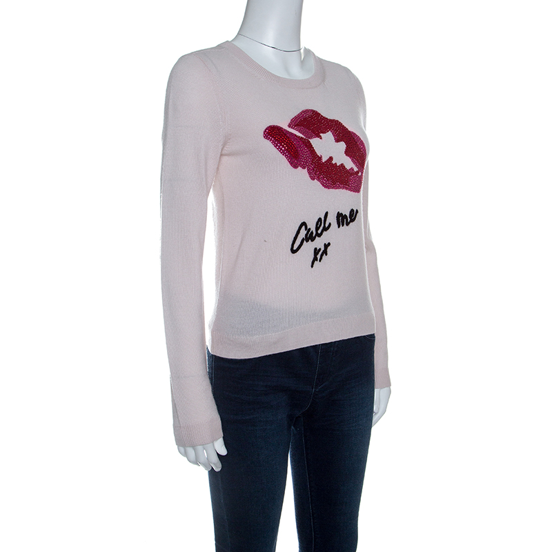 

Alice + Olivia Blush Pink Wool Denny Strass Lip Slogan Sweater