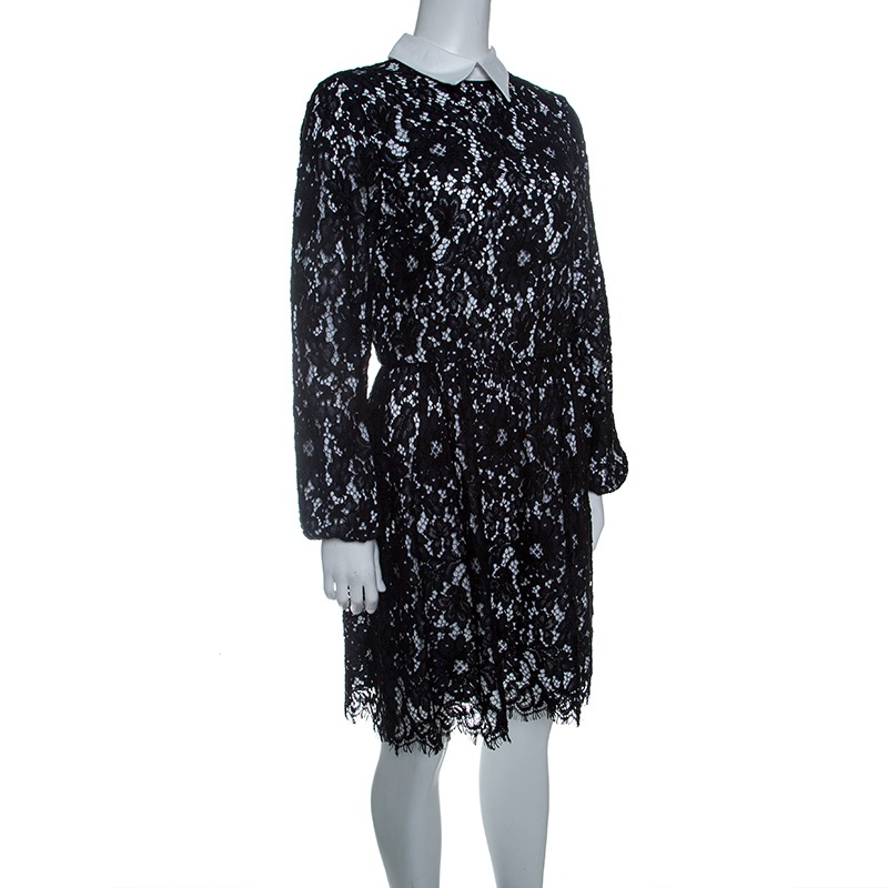 

Alice+Olivia Black Floral Lace Long Sleeve Terisa Dress