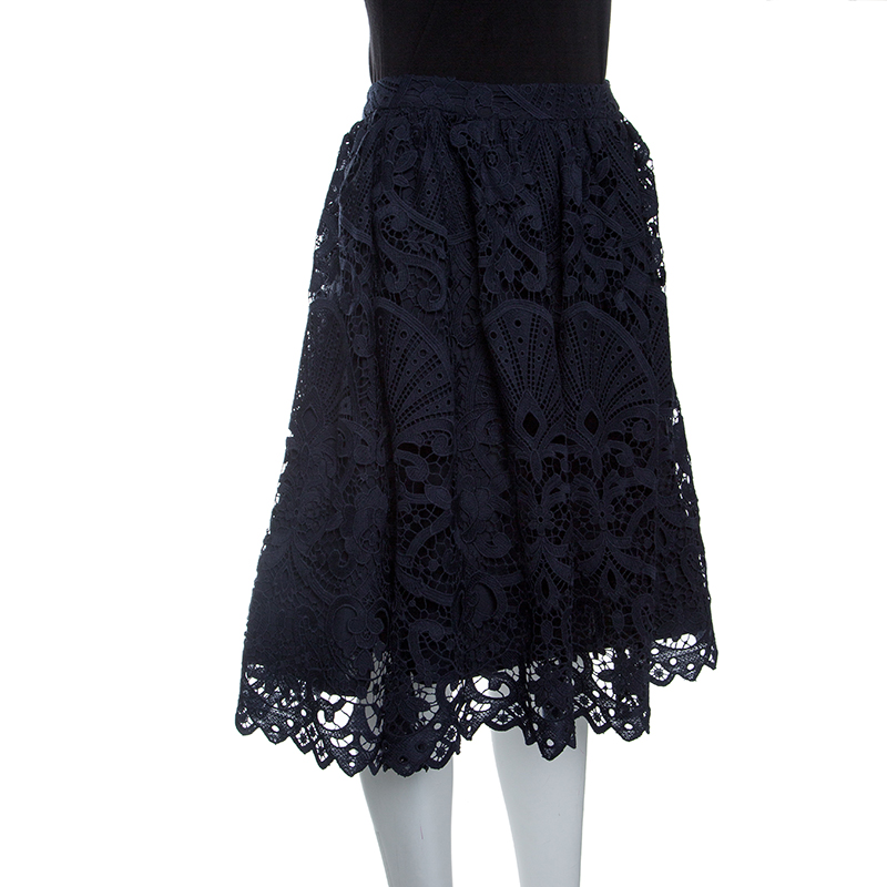 

Alice + Olivia Sapphire Blue Guipure Lace Gathered Joyce Skirt