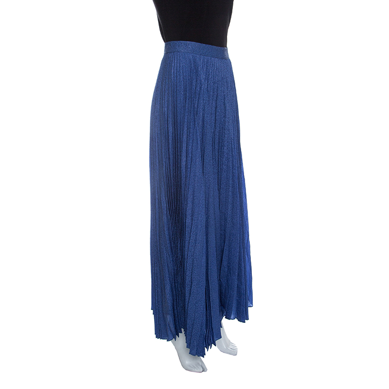 

Alice + Olivia Metallic Blue Sunburst Pleated Katz Maxi Skirt